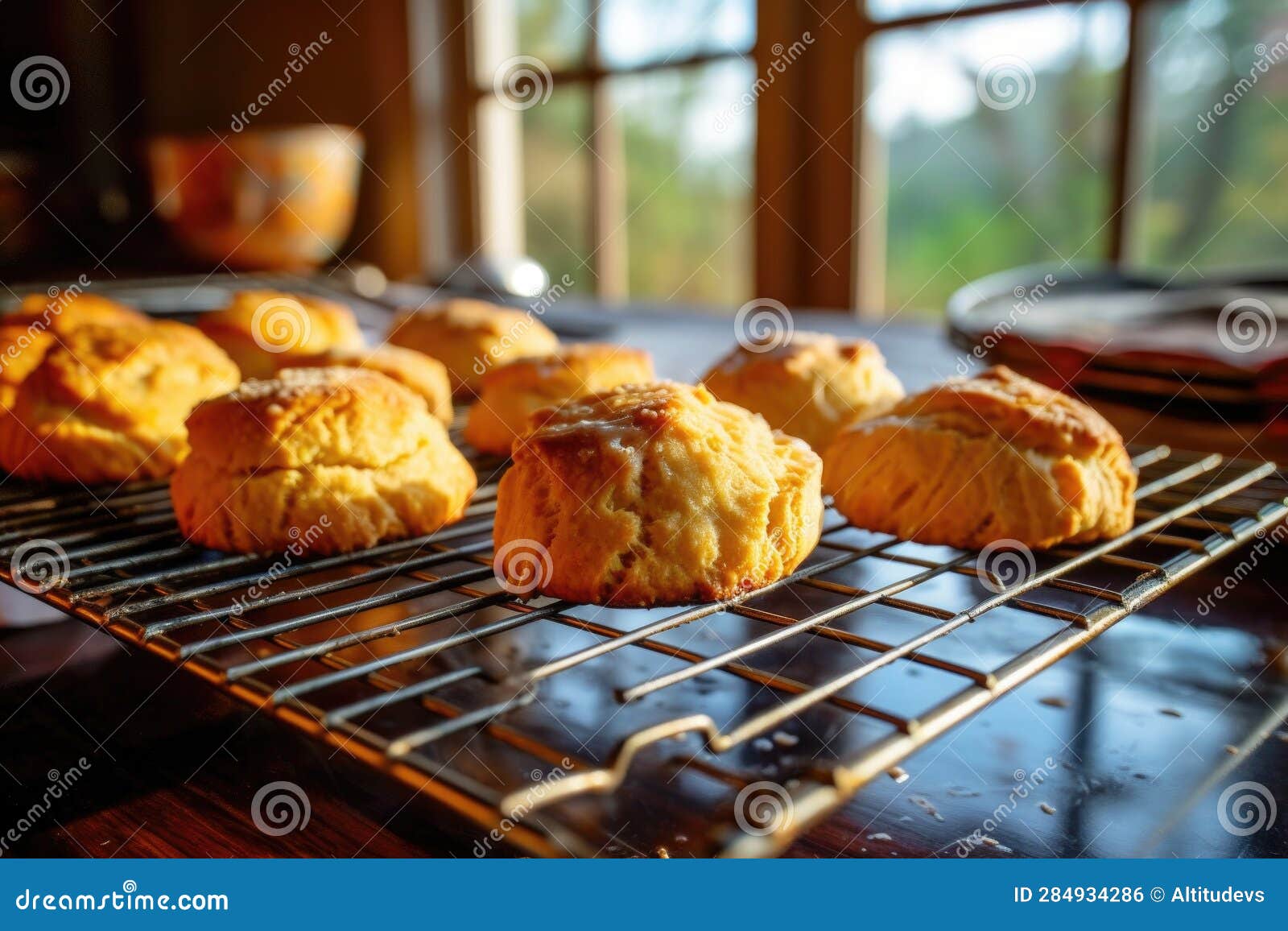 Freshly Baked Biscuits Cooling on Wire Rack Stock Photo Image of