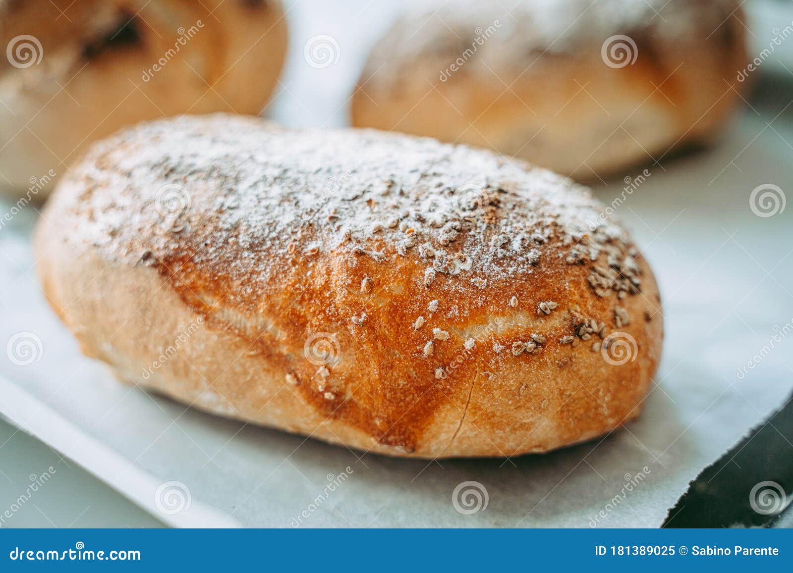 Crusty Freshly Baked Bread in the Bakery Stock Image Image of baker