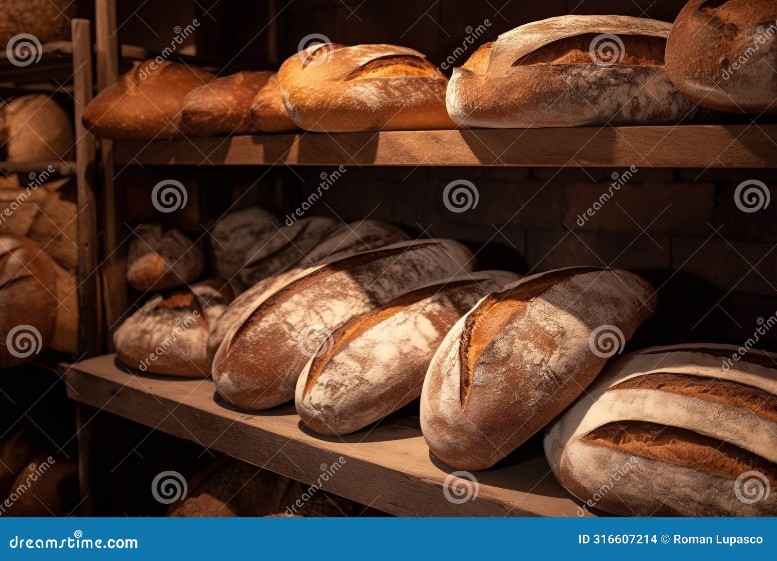 freshly baked breads in bakery. generate ai