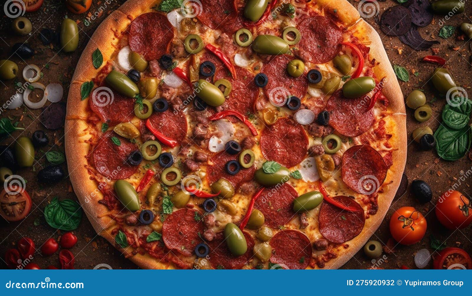 Freshly Baked Gourmet Pizza with Mozzarella and Salami Generated by AI