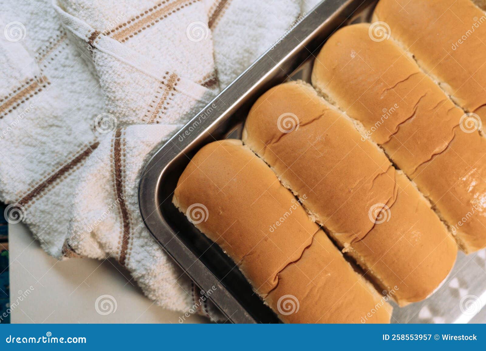 Freshly baked hot dog buns stock image. Image of closeup 258553957