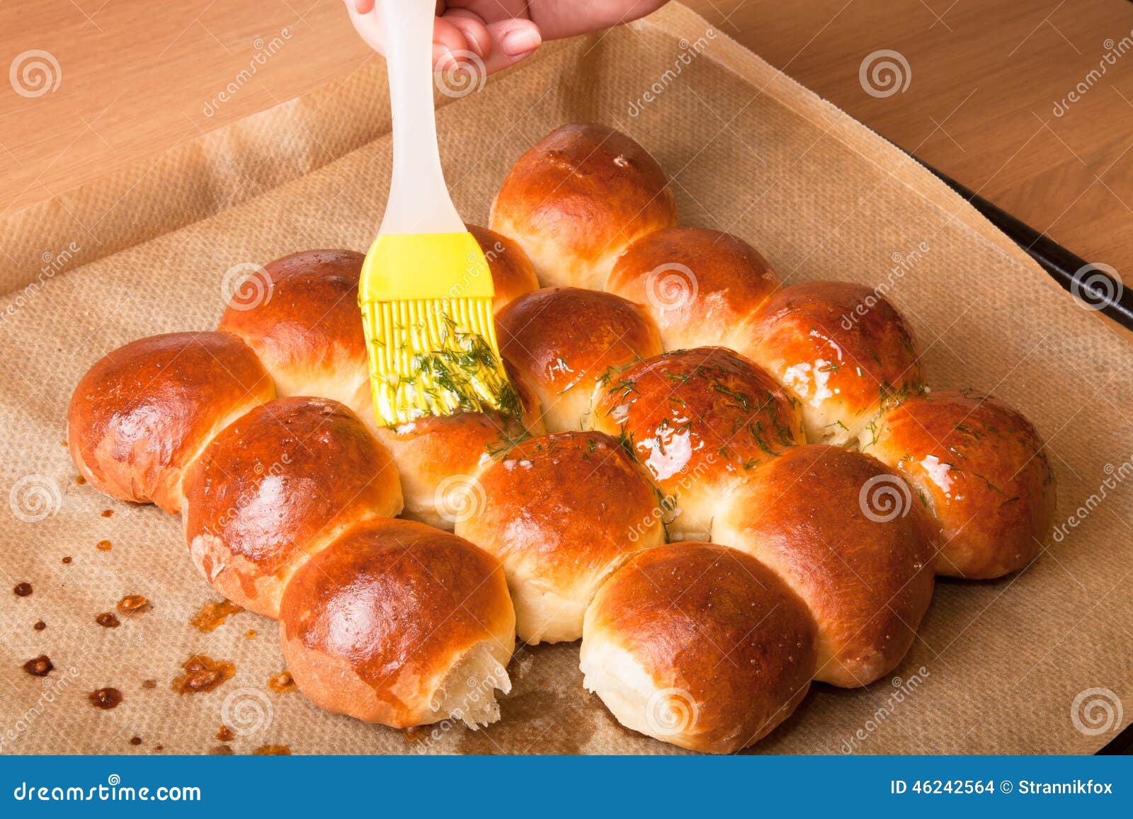 Freshly Baked Rolls Smeared Garlic Butter and Dill Stock Photo Image