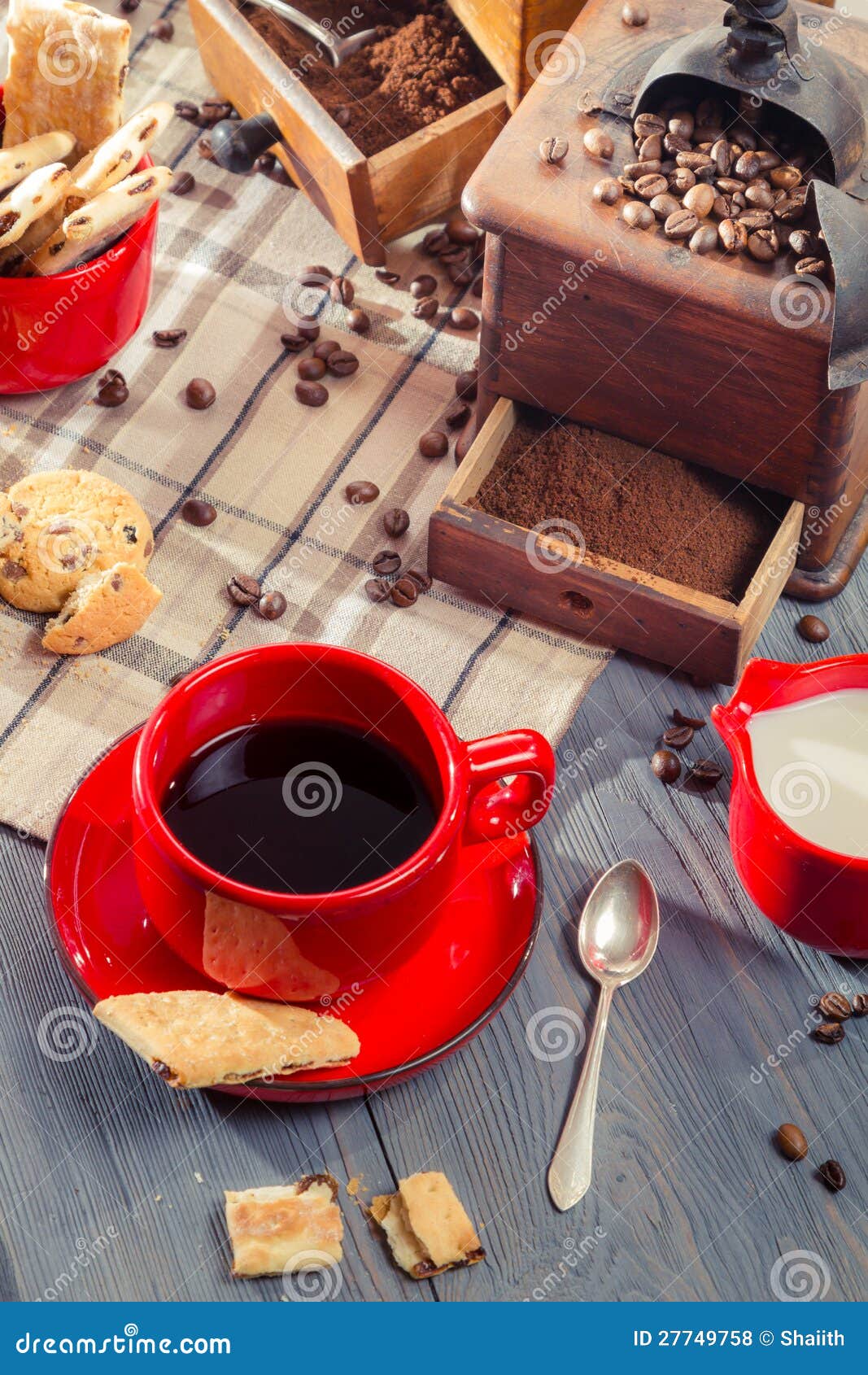 Freshly Brewed Coffee Served with Cookie Stock Photo Image of grinder