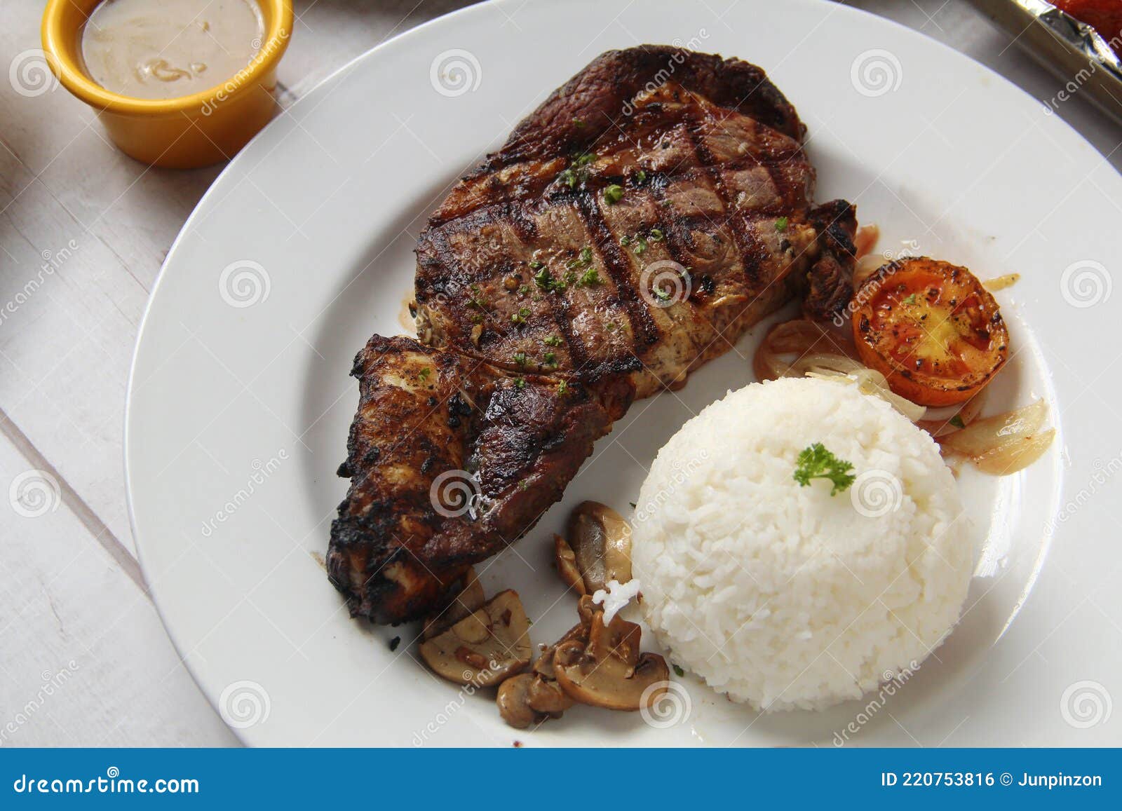 Freshly Cooked Beef Steak with Rice Stock Photo - Image of nutrition