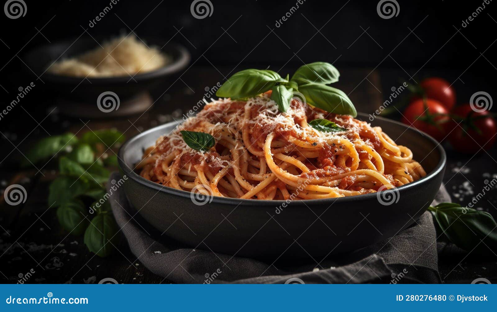 Freshly Cooked Pasta with Bolognese Sauce, Parmesan Cheese and Herbs