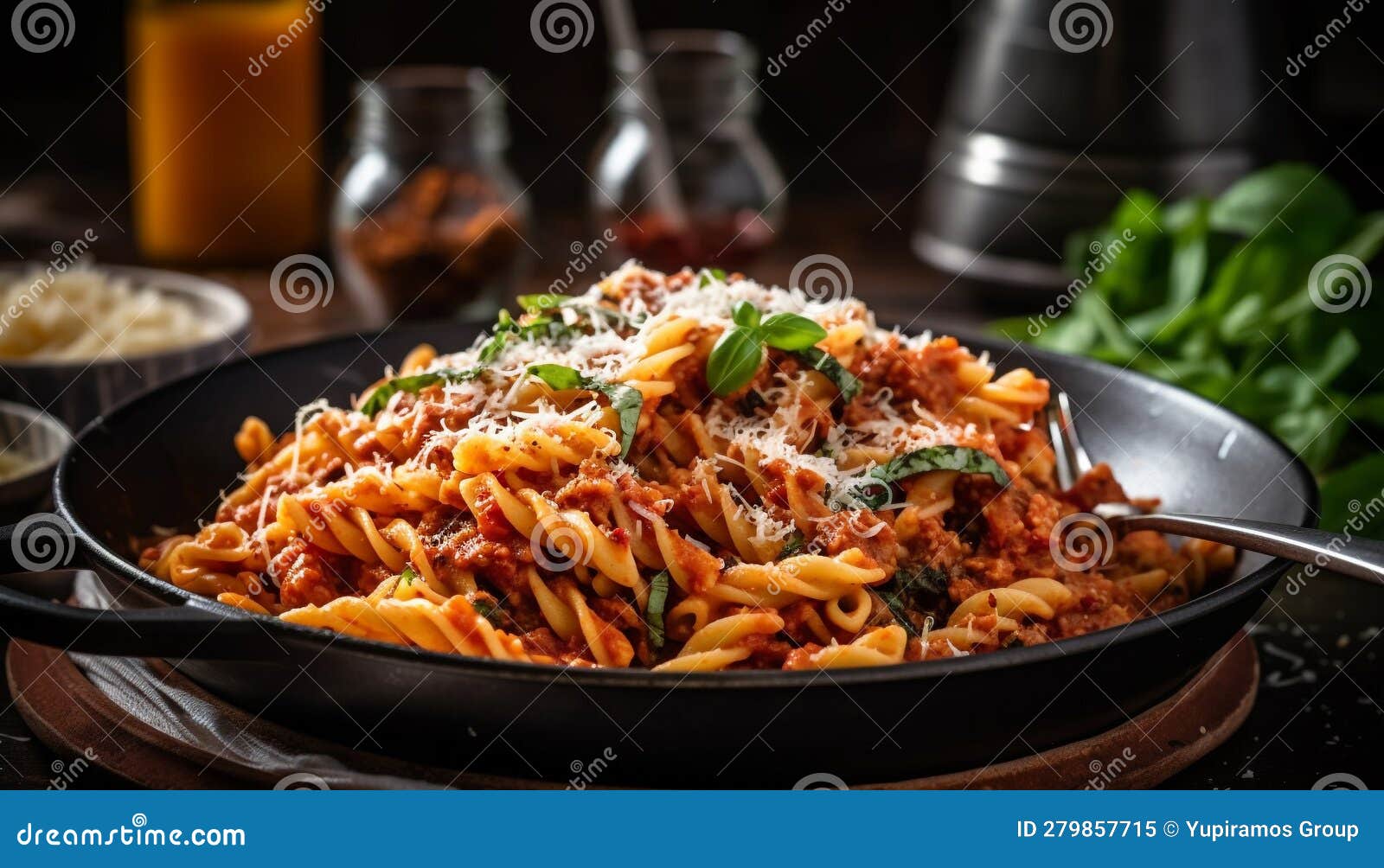 Freshly Cooked Pasta Meal with Tomato and Parmesan Cheese Generated by