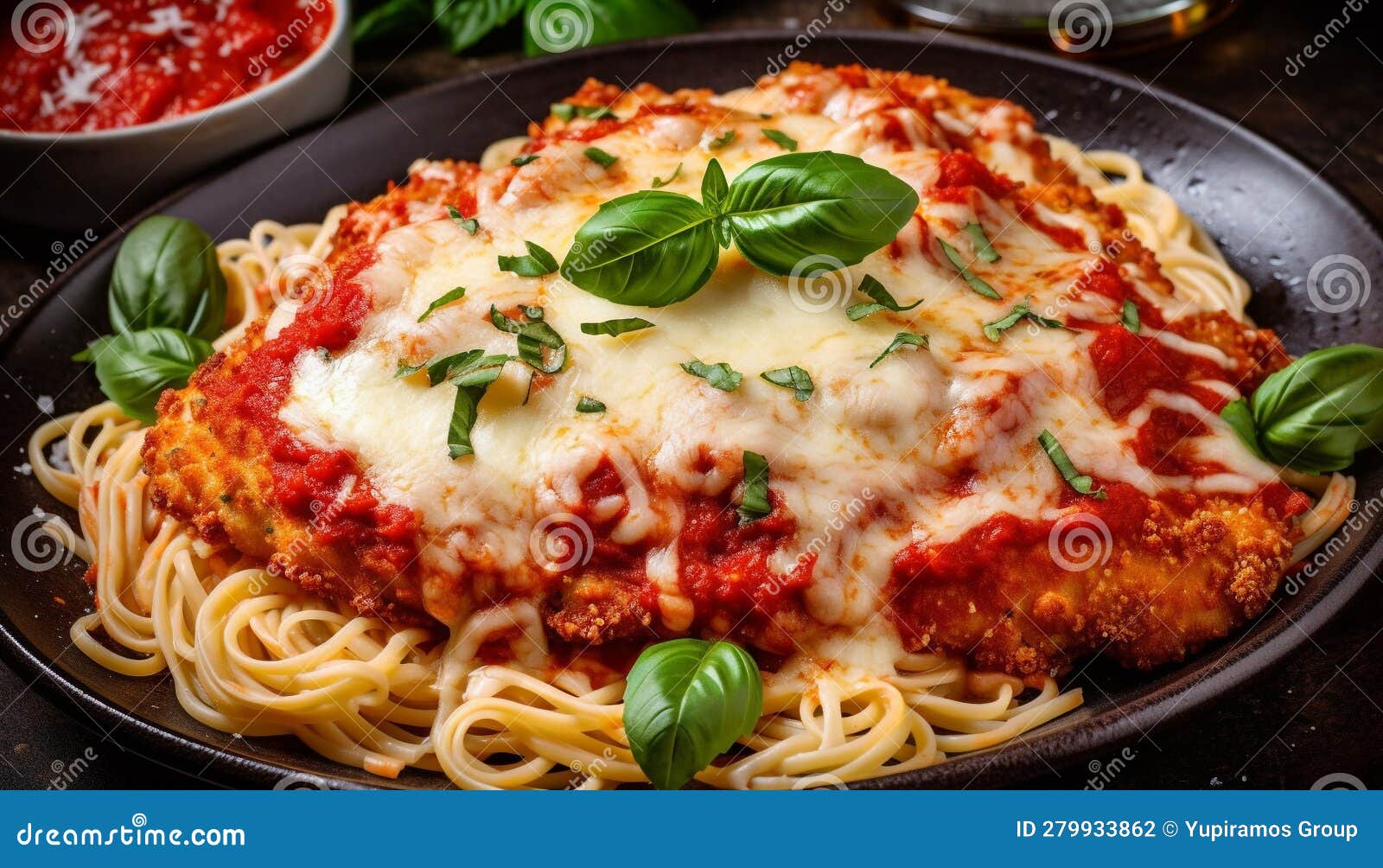 Freshly Cooked Vegetarian Lasagna with Savory Tomato Sauce and Mozzarella Generated by AI Stock