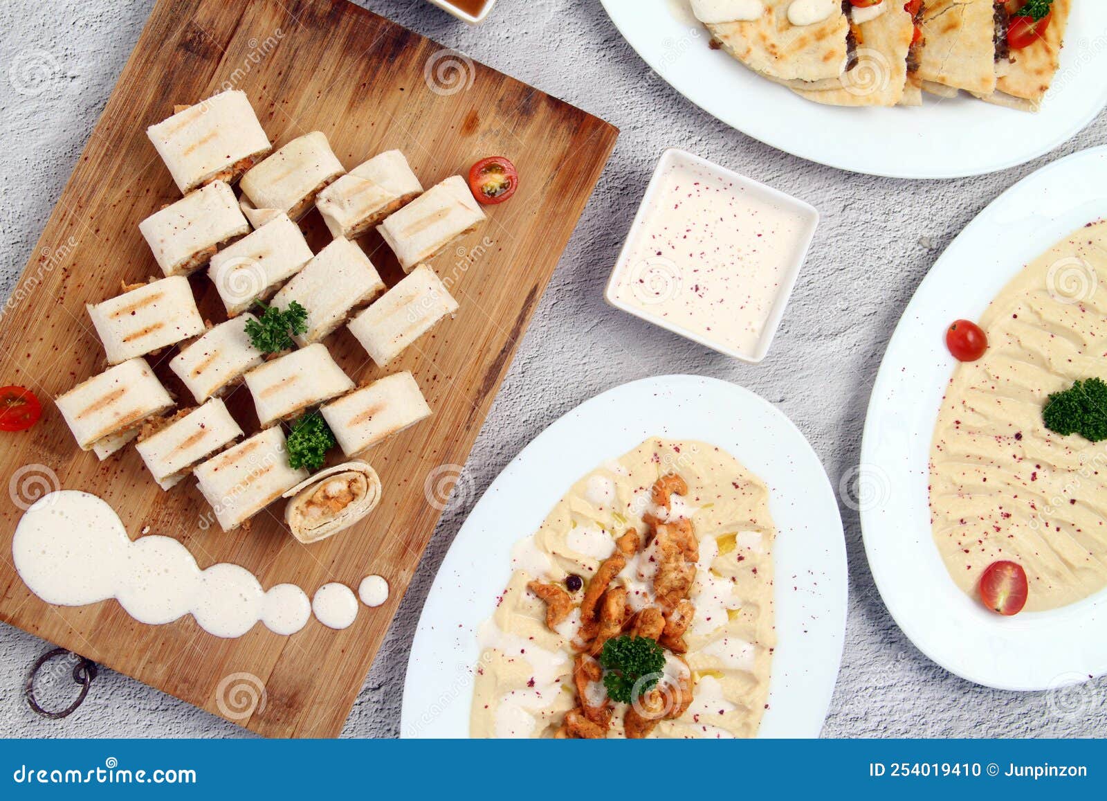 Freshly Made Shawarma, Humus and Quesadilla Stock Photo Image of