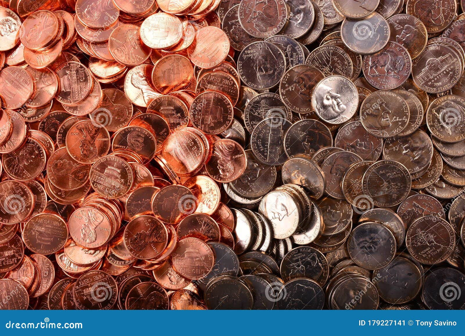 numismatic background of uncirculated cents and nickels