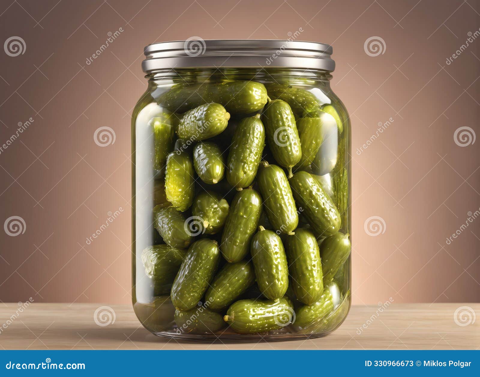 freshly pickled cucumbers in a glass jar on a wooden surface
