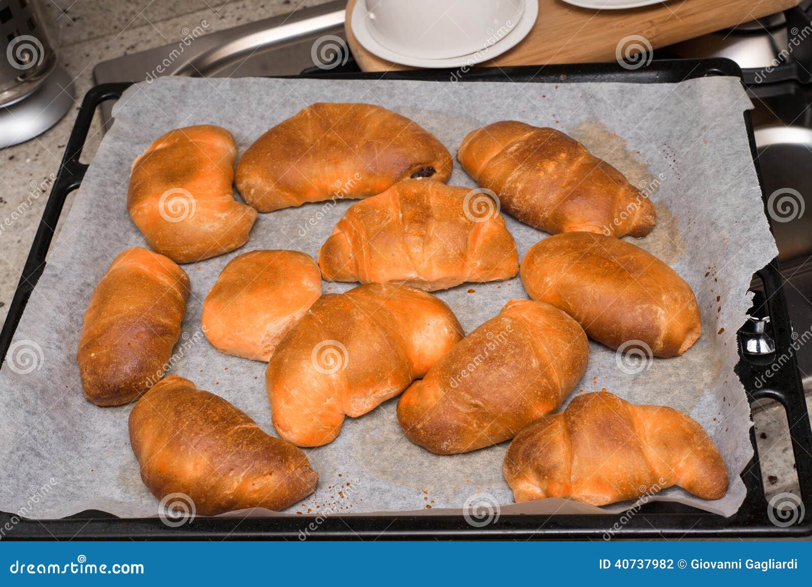 Freshly Prepared Home Croissants on a Modern Kitchen Stock Photo