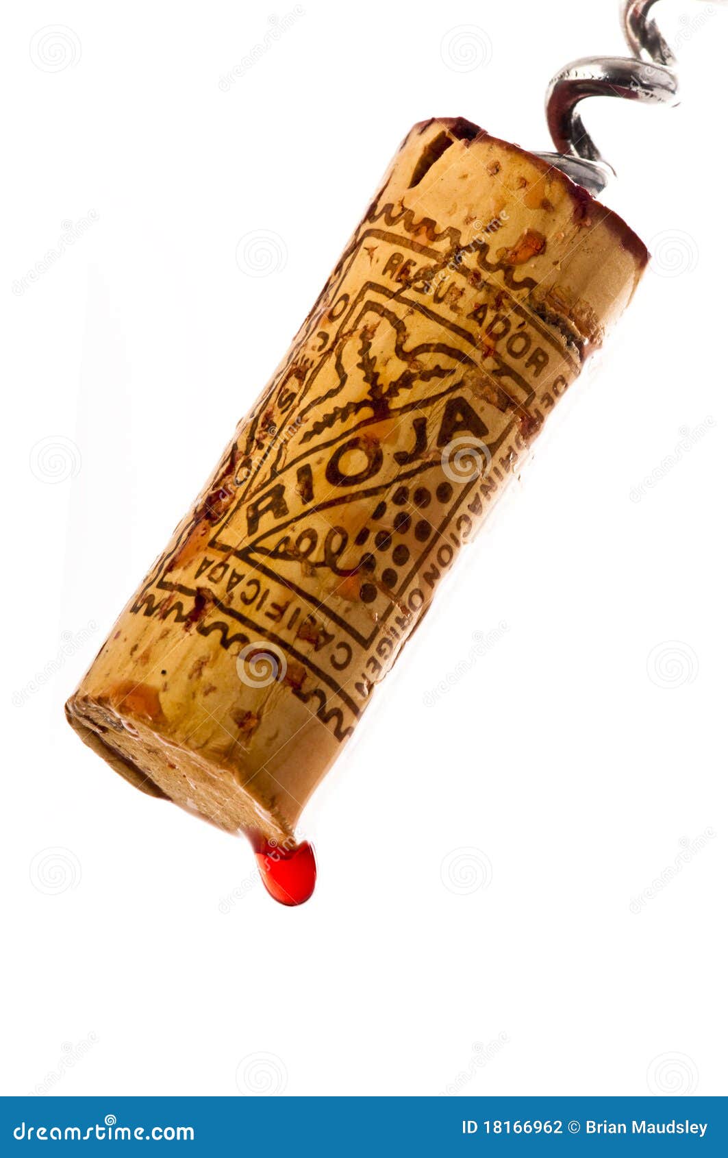 freshly pulled wine cork marked rioja.