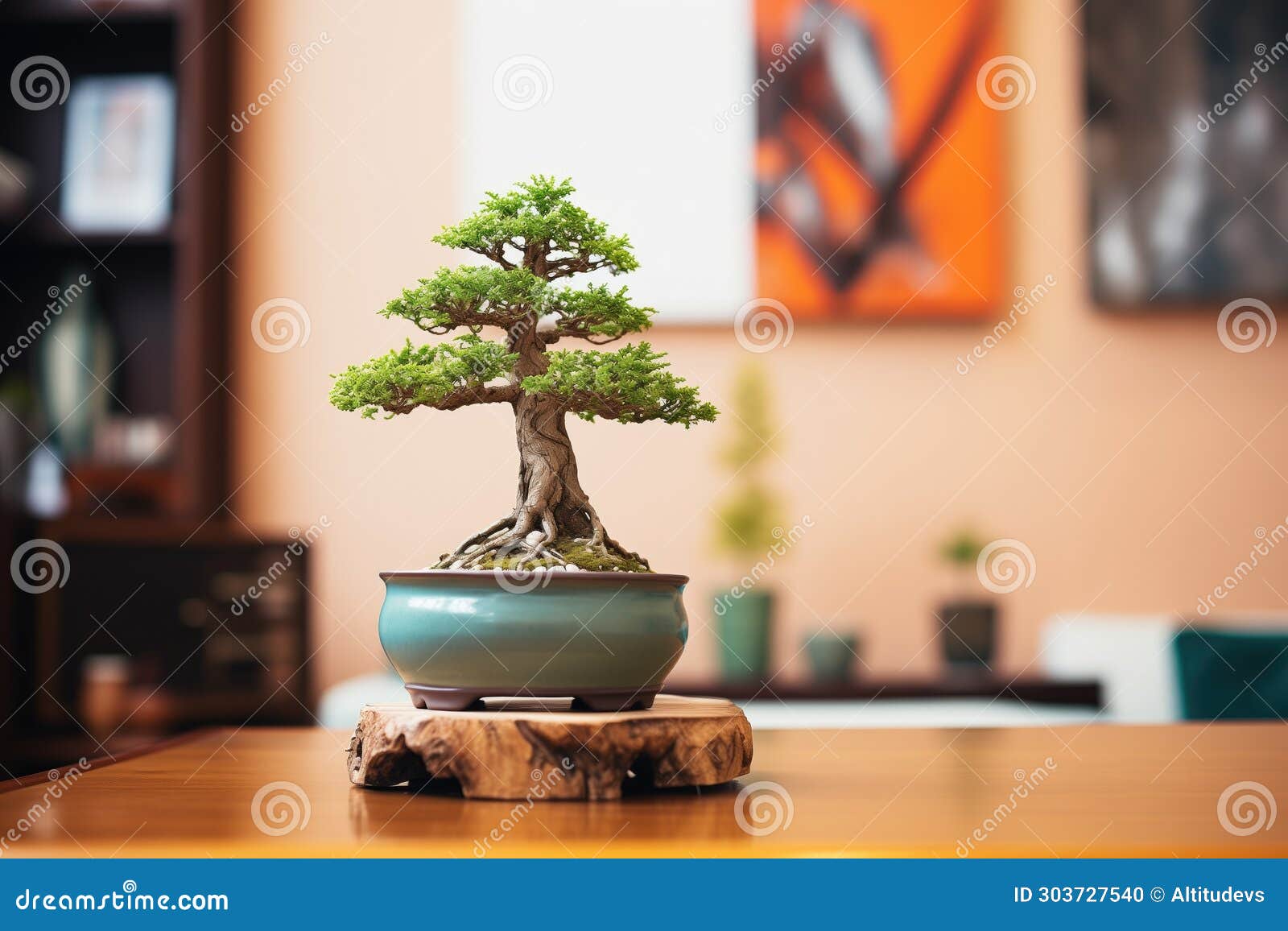 freshly repotted bonsai tree with soil and pot in view
