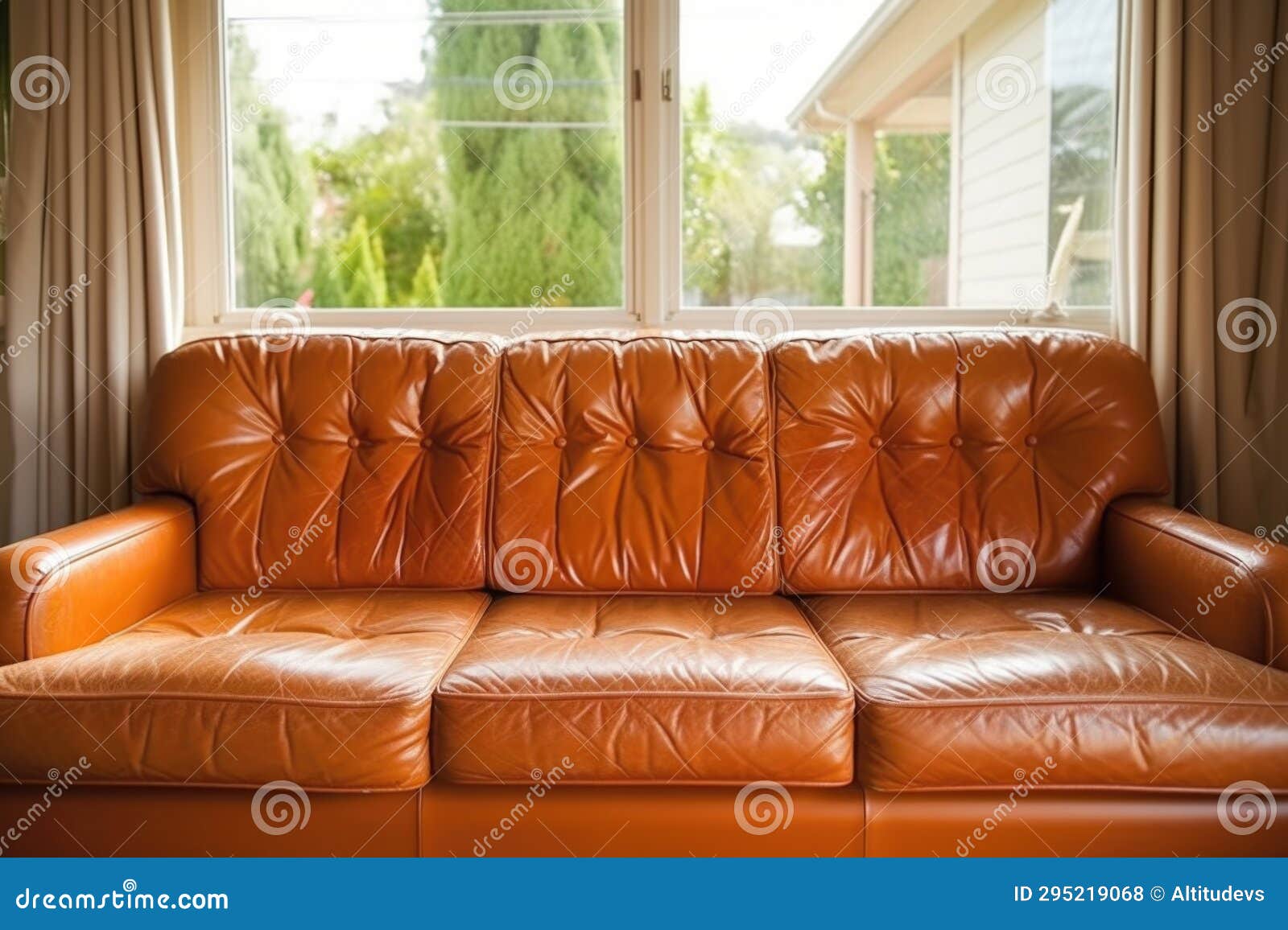 Freshly Restored Leather Couch in Natural Light for Detail Visibility