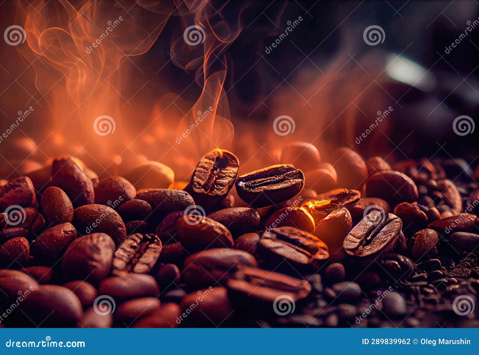 Freshly Roasted Coffee Beans with Smoke. Generative AI Stock Photo