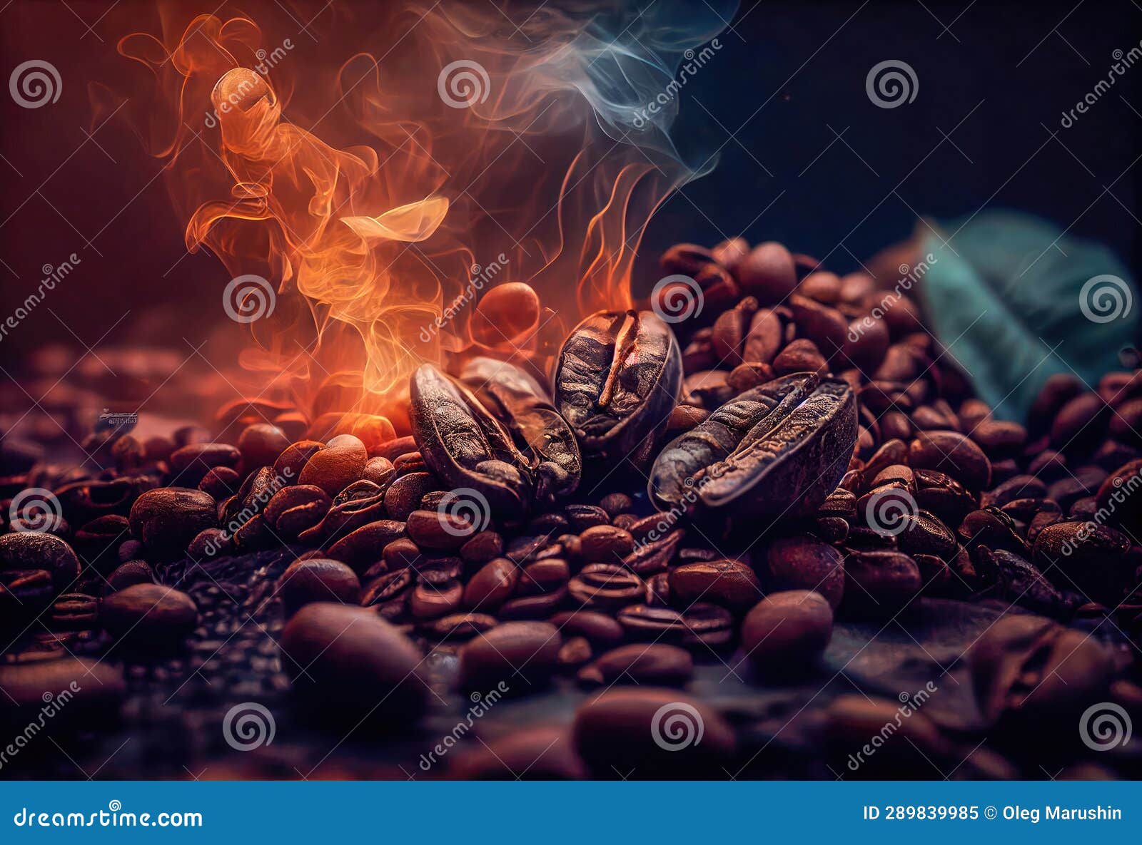 Freshly Roasted Coffee Beans with Smoke. Generative AI Stock Image