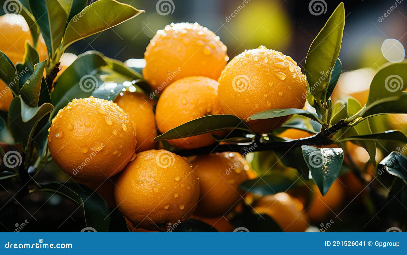 freshness of citrus fruit in nature, green leaves on organic tree generated by ai