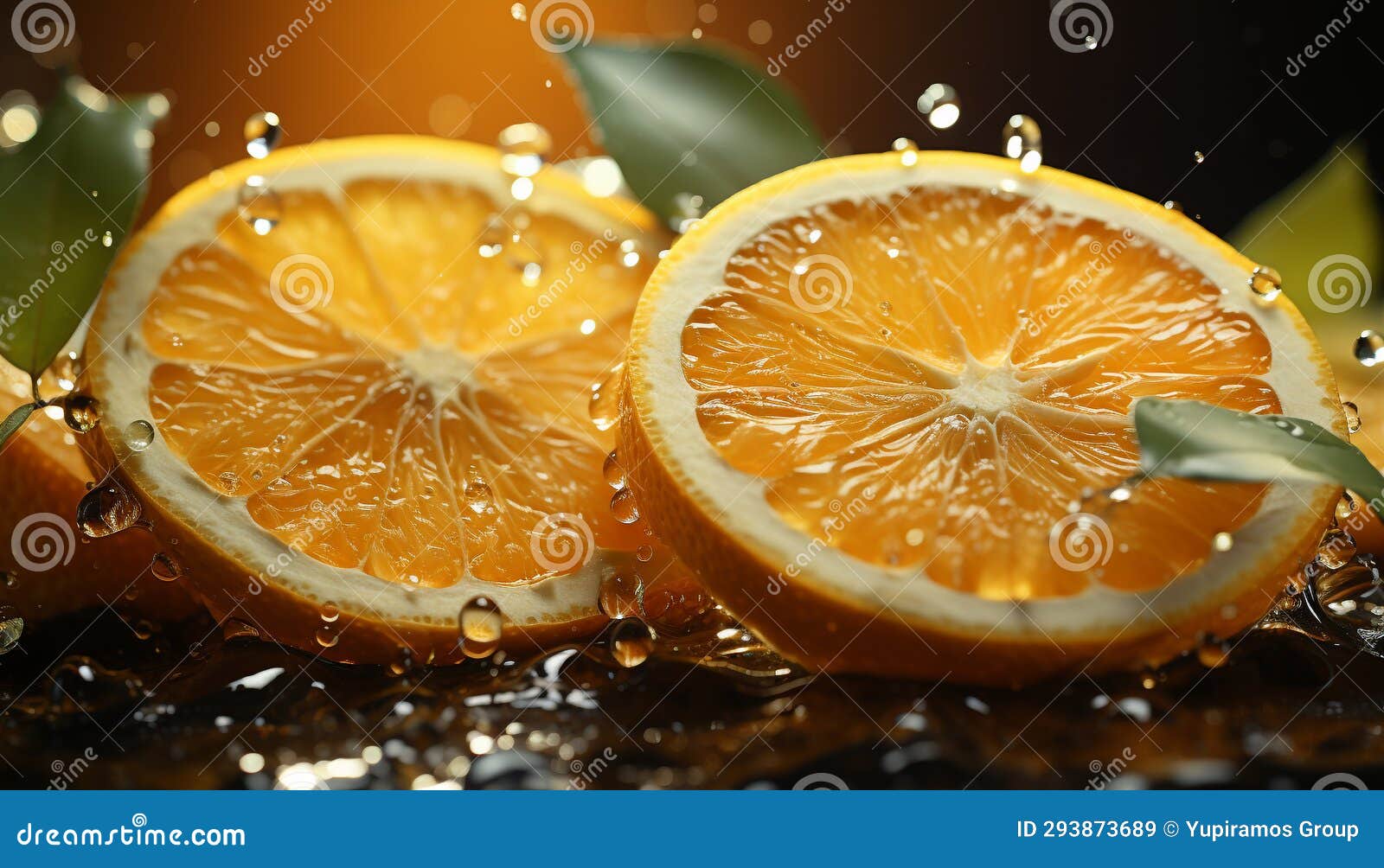 Freshness of Citrus Fruit Slice, Wet with Refreshing Drop of Water Generated by AI Stock Image