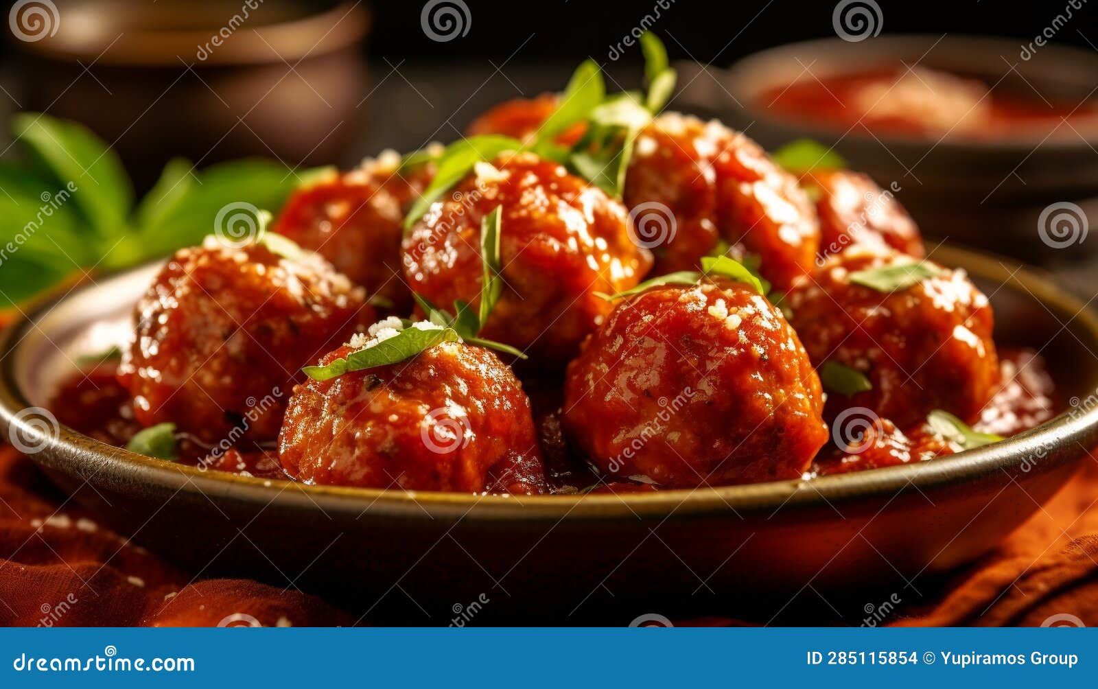 Freshness and Gourmet Meatball Appetizer on a Rustic Wooden Plate