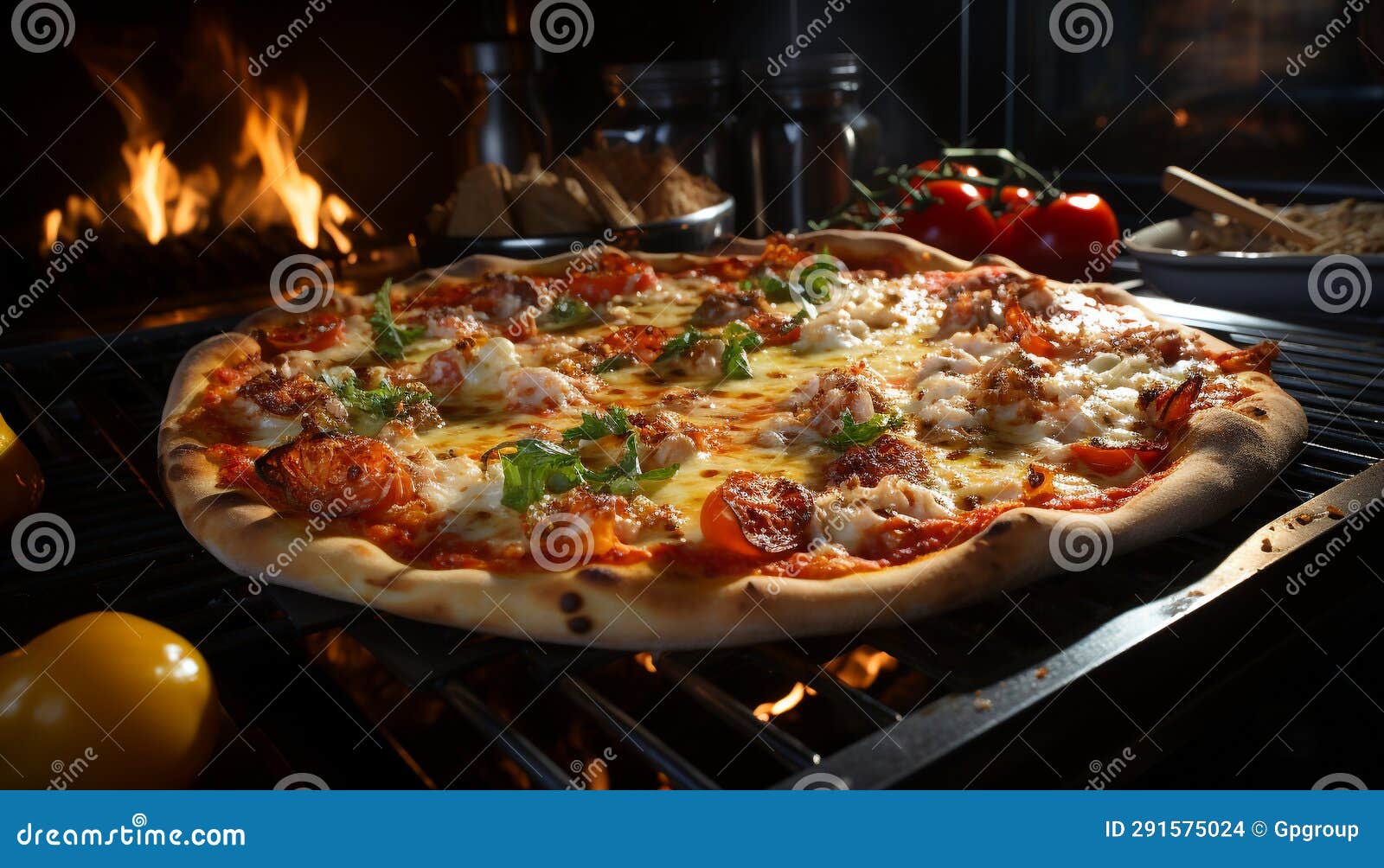 Freshness and Heat Create Gourmet Pizza in Rustic Pizzeria Generated by