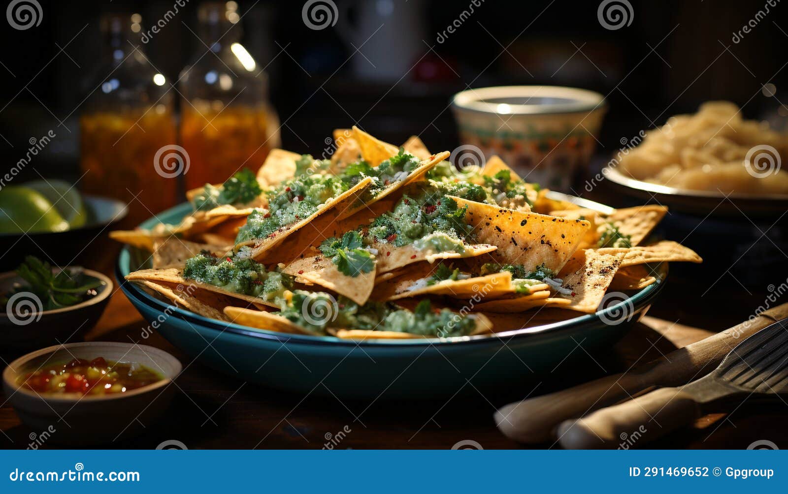 Freshness and Spice in a Bowl, Guacamole Dip on Tortilla Chip Generated