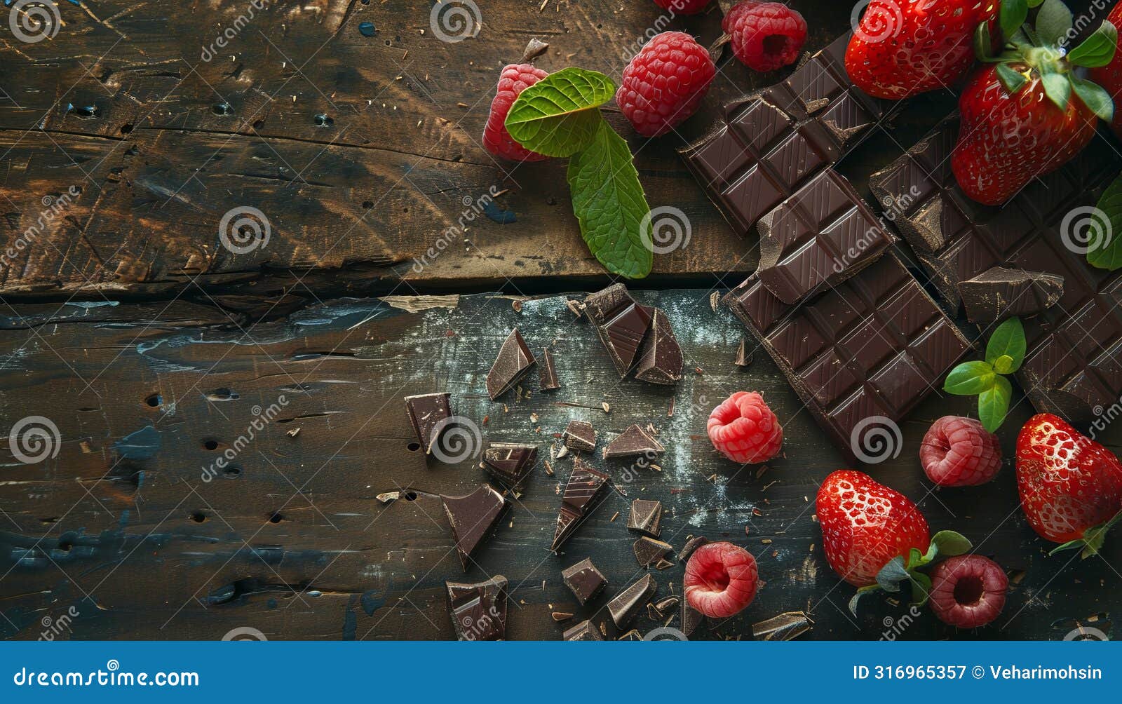freshness and sweetness on a rustic table food, chocolate, dessert, fruit