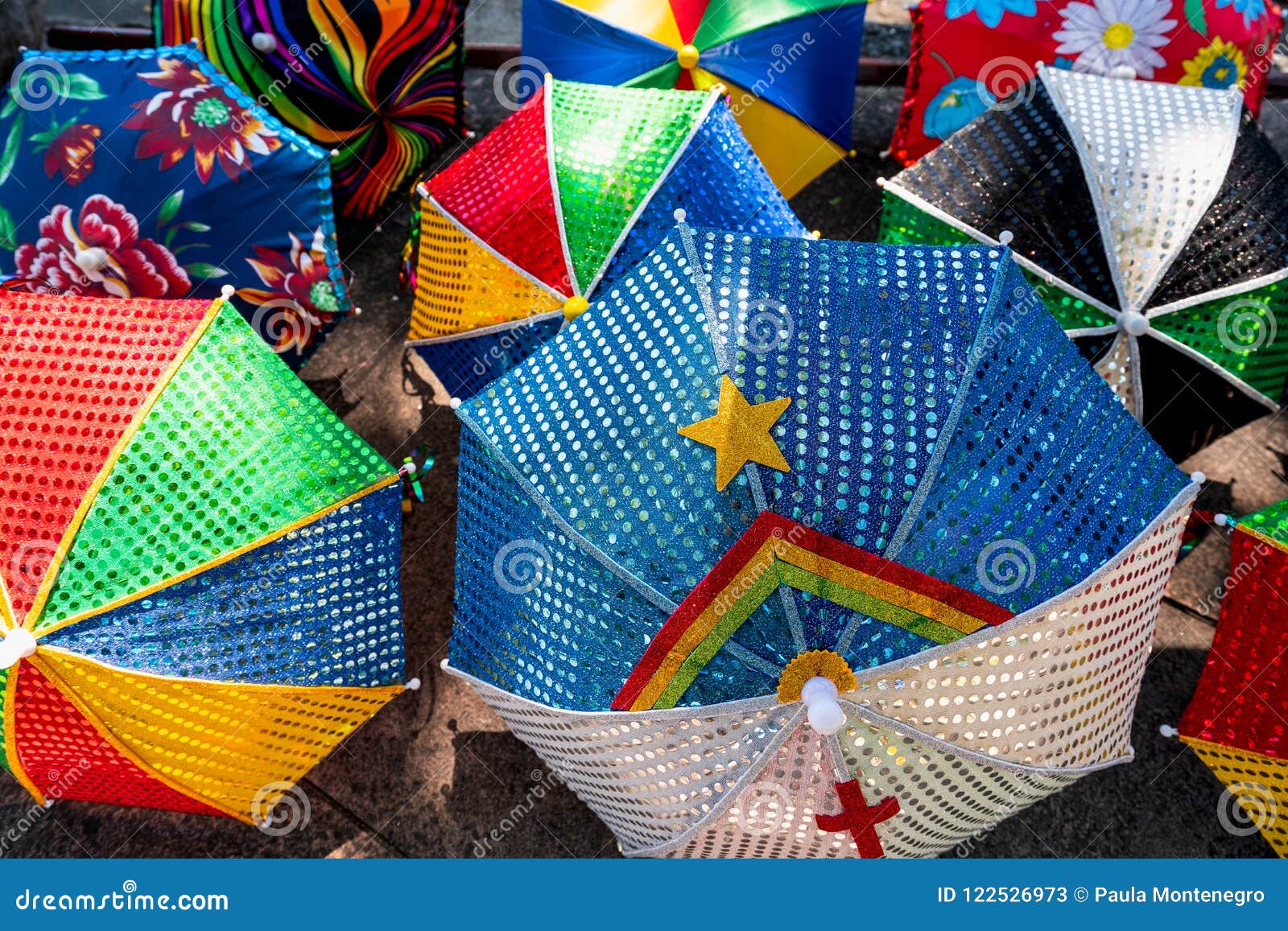 colorful brazilian carnival decoration in the city of olinda, pernambuco, brazil.