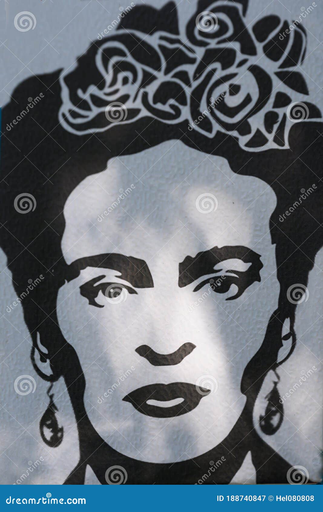 Frida Kahlo Graffitiporträt in Schwarzweiß Mit Blumen Im Haar Und Ohrringe  Gemalt Auf Mauer in Buenos Aires Argentinien Redaktionelles Stockfotografie  - Bild von gesprüht, haar: 188740847