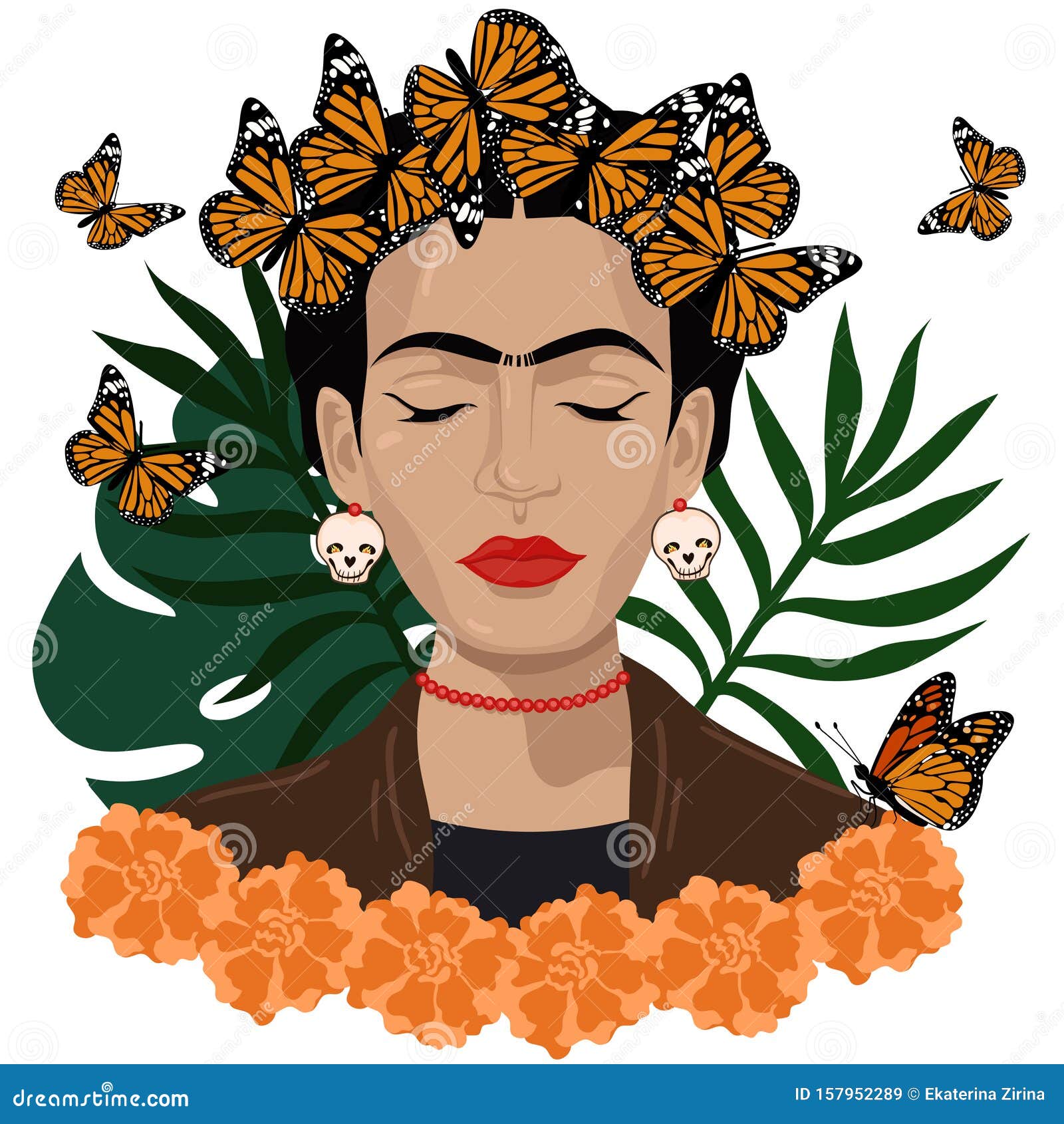 Frida Kahlo Mexican Style Vector Portrait. Editorial License Editorial ...