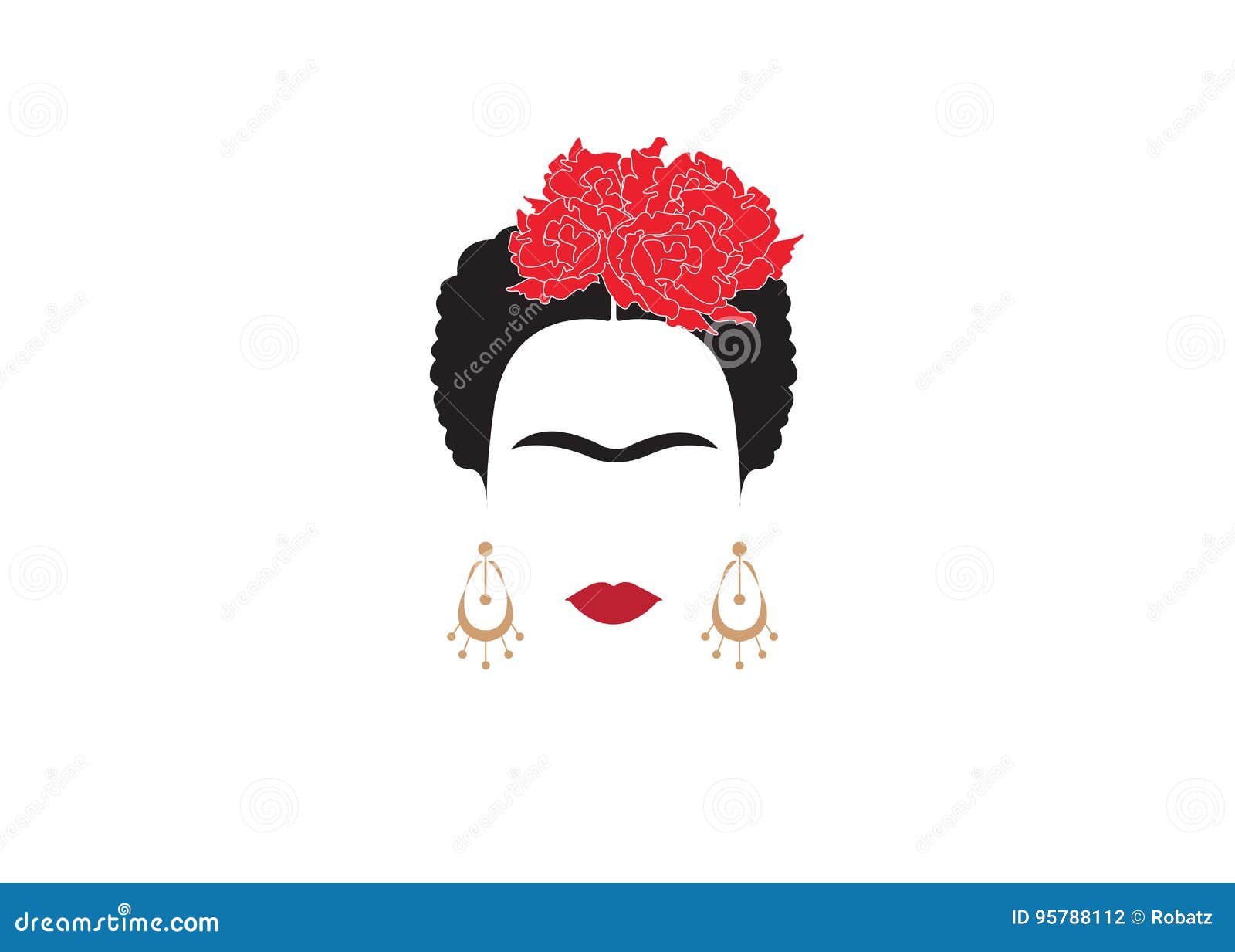 frida kahlo minimalist portrait with earrings and flowers
