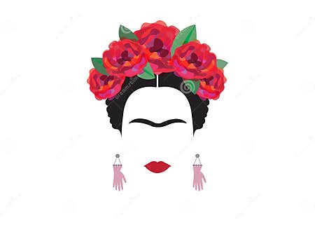 Frida Kahlo Minimalist Portrait with Earrings Hands Stock Vector ...