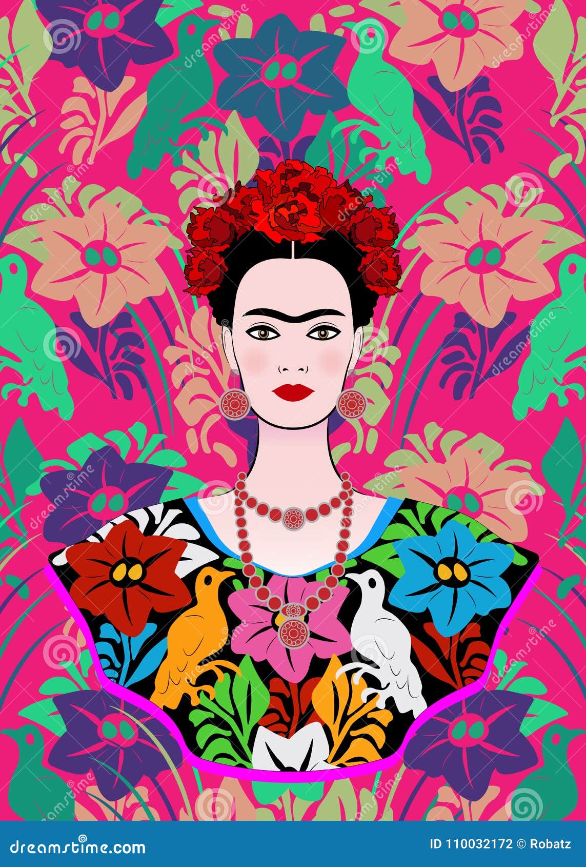 Illustration Frida Kahlo - Floral Beauty