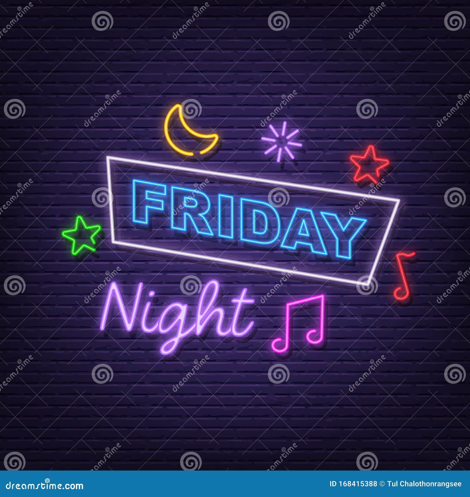 Neon sign, the word Friday Night. Vector illustration. Stock Vector