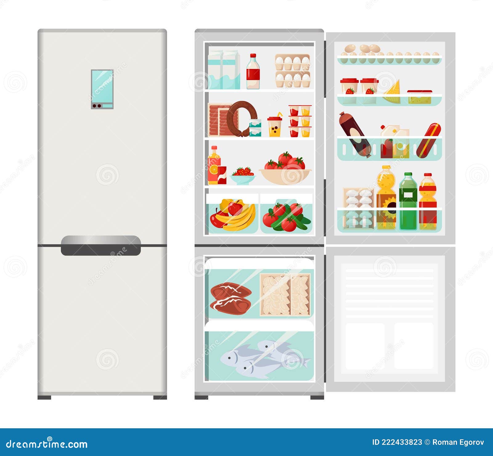Fridge. Cartoon Opened or Closed Refrigerator Full of Dairy Products, Vegetables and Fruits. Bottle of Milk, Eggs and Stock Vector - Illustration of cheese, fridge: 222433823 Fridge. Cartoon Opened or Closed Refrigerator Full of Dairy Products, Vegetables and Fruits. Bottle of Milk, Eggs and Stock Vector - Illustration of cheese, fridge: 222433823