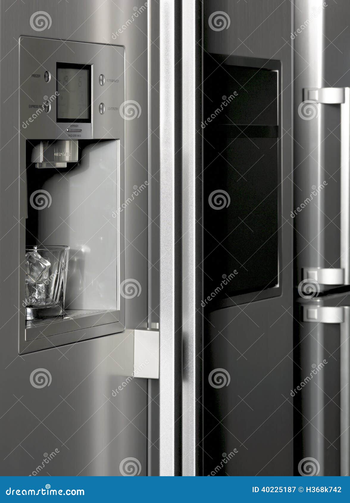 Fridge Detail with Ice Dispenser and Glass Stock Image - Image of ...