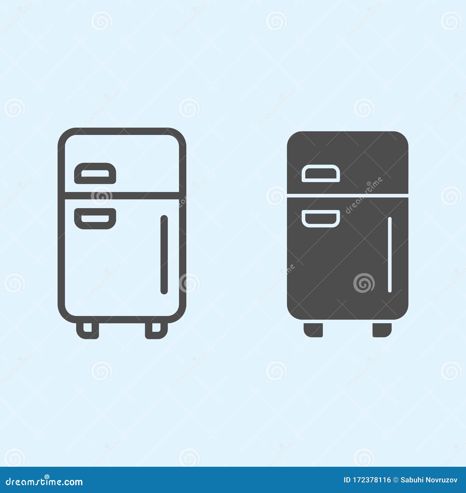 Fridge Line and Solid Icon. Refrigerator Device Square Box and Doors
