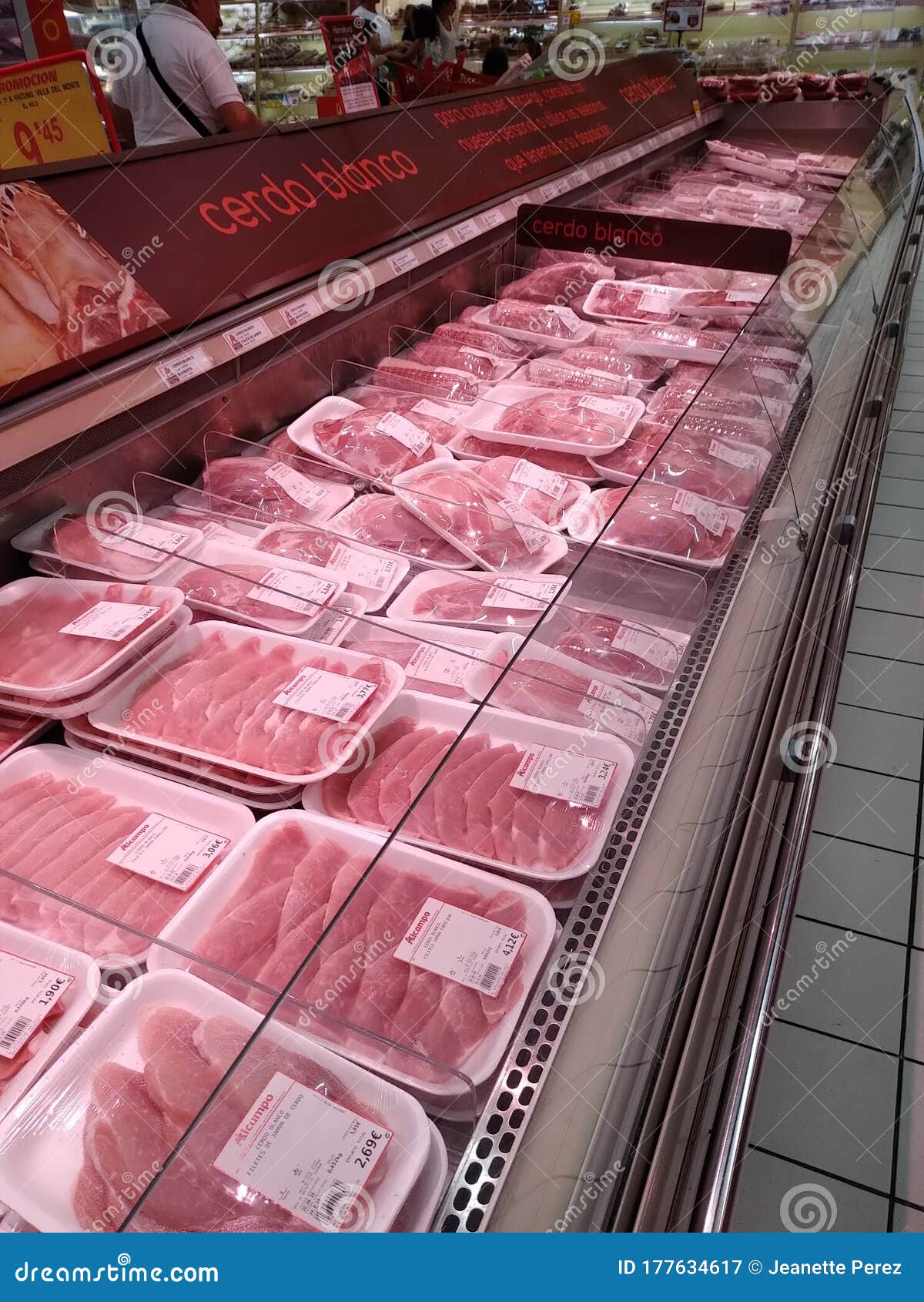 Fridge with Meat Trays in Supermarket. Editorial Photography Image of supermarket, market