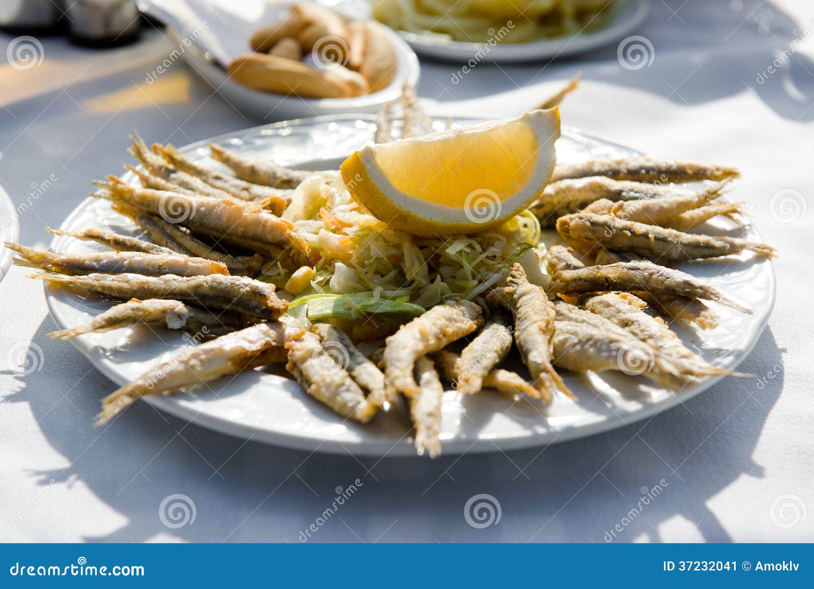 Fried anchovies stock image. Image of heap, salad, dinner 37232041
