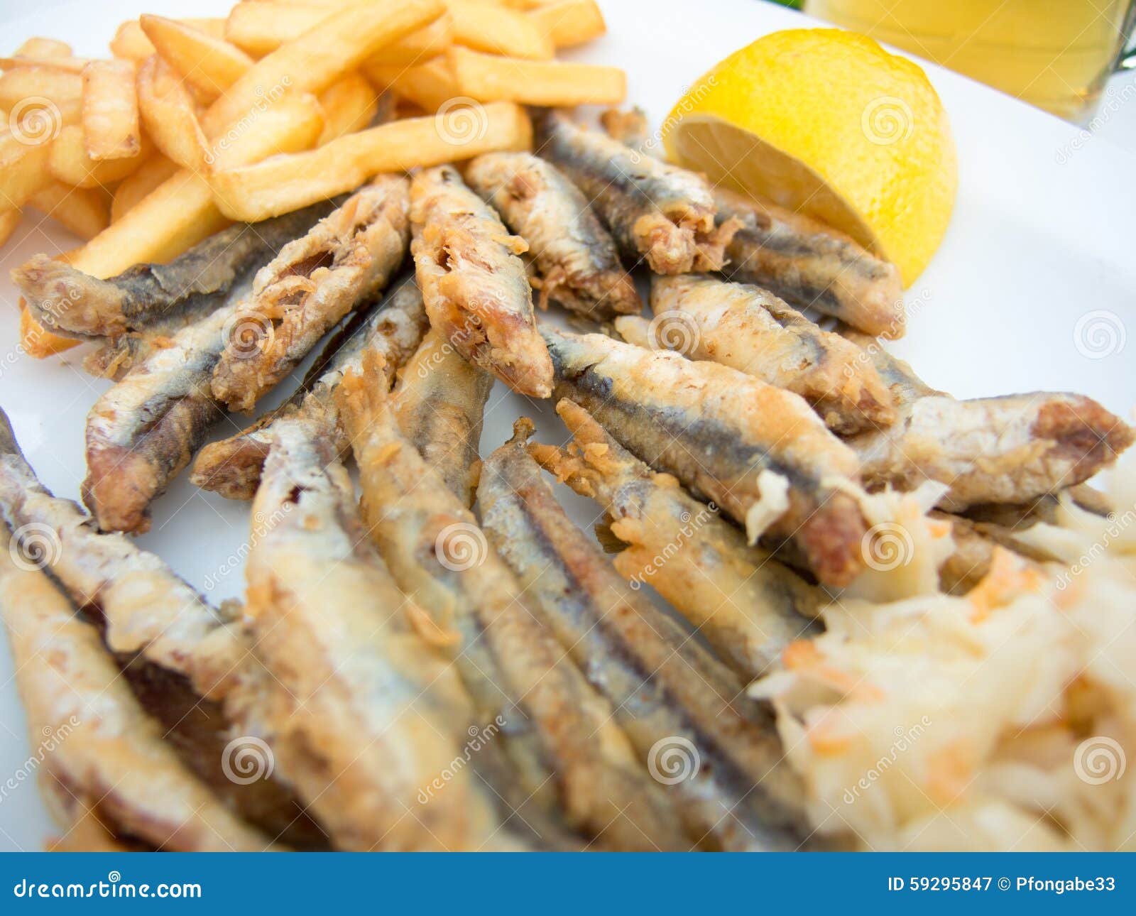 Fried Anchovy on a Plate with Fries Stock Image Image of culinary