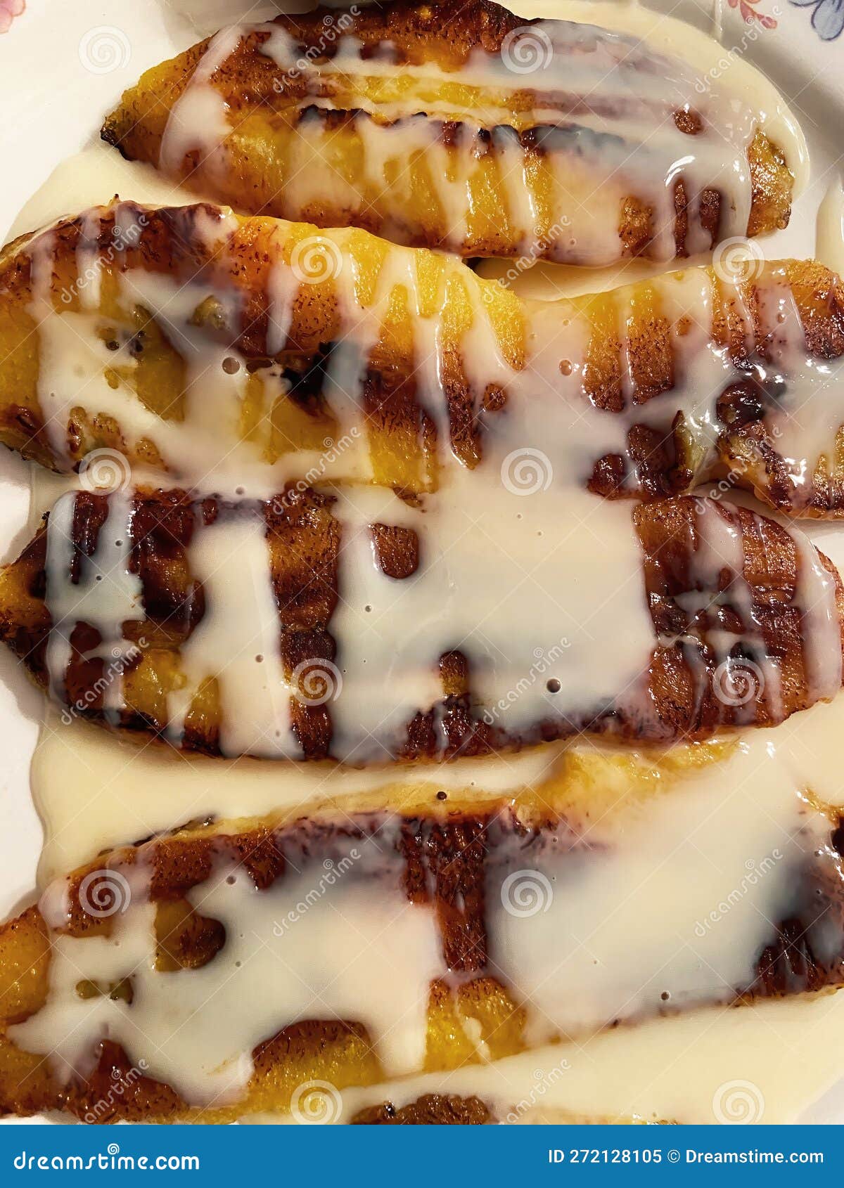 Fried Bananas with Condensed Milk Dessert Stock Image Image of food