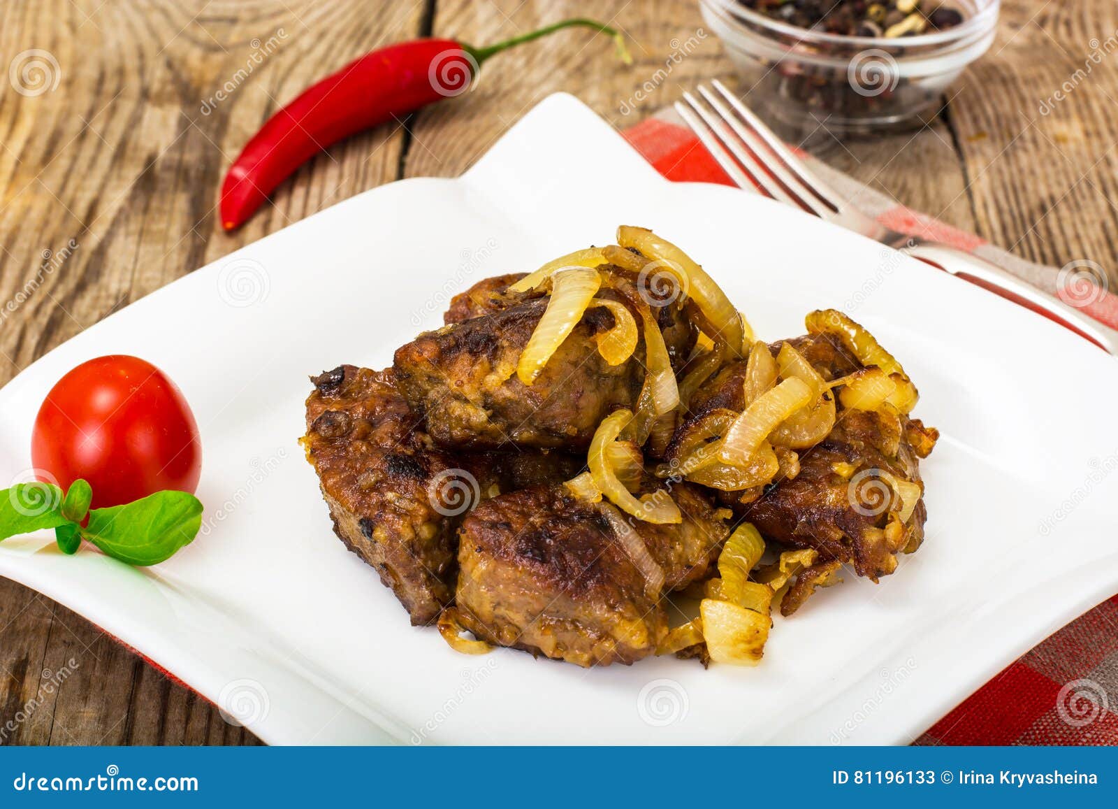 Fried Beef Liver with Onions, Curry and Spices Stock Image - Image of ...