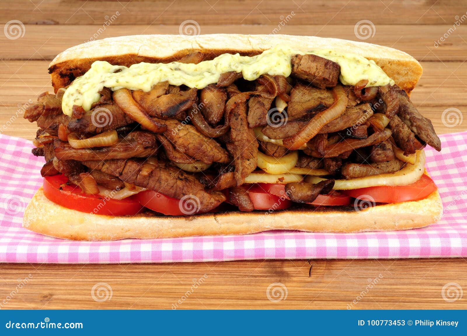 Fried Beef and Onion Sandwich Sub Roll Stock Image Image of
