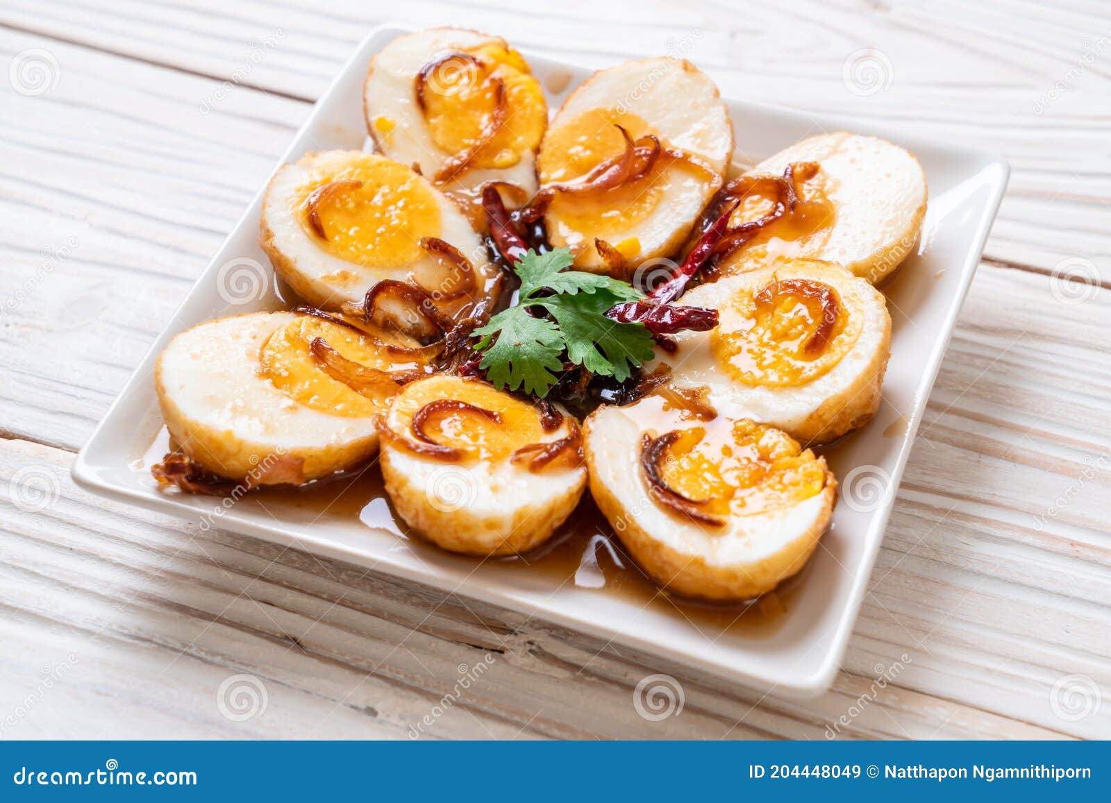 Fried Boiled Egg with Tamarind Sauce Stock Image Image of onion, eggs