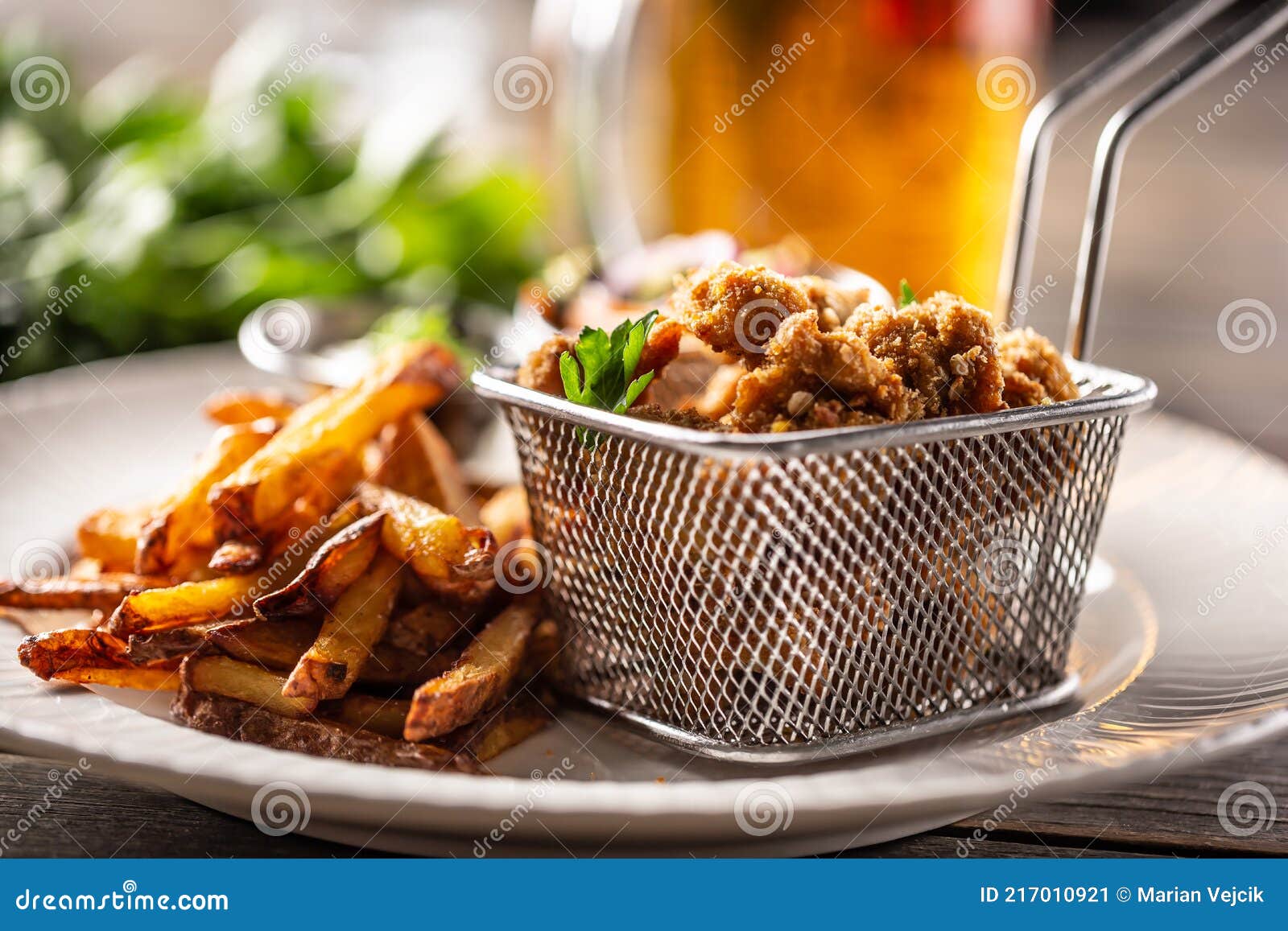 Fried Breaded Chicken Nuggets with Chips Served on a Plate Stock Image Image of delicious