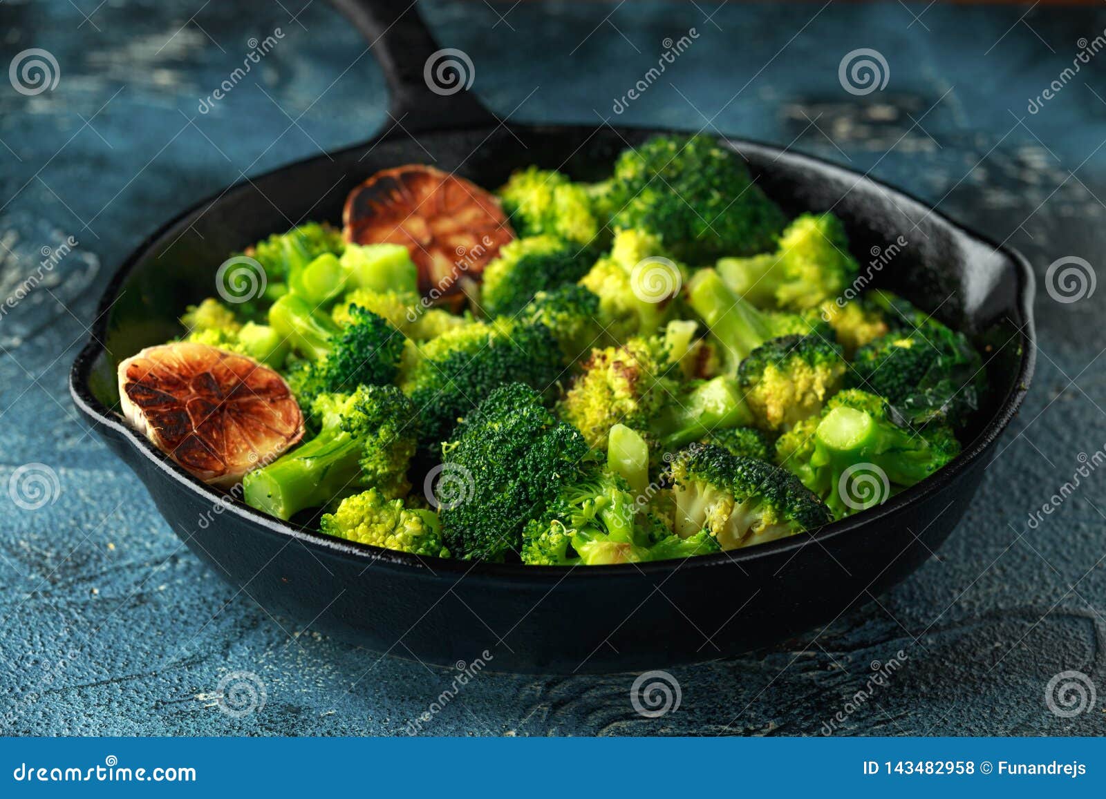 Fried Broccoli in Cast Iron Skillet, Frying Pan Stock Photo Image of