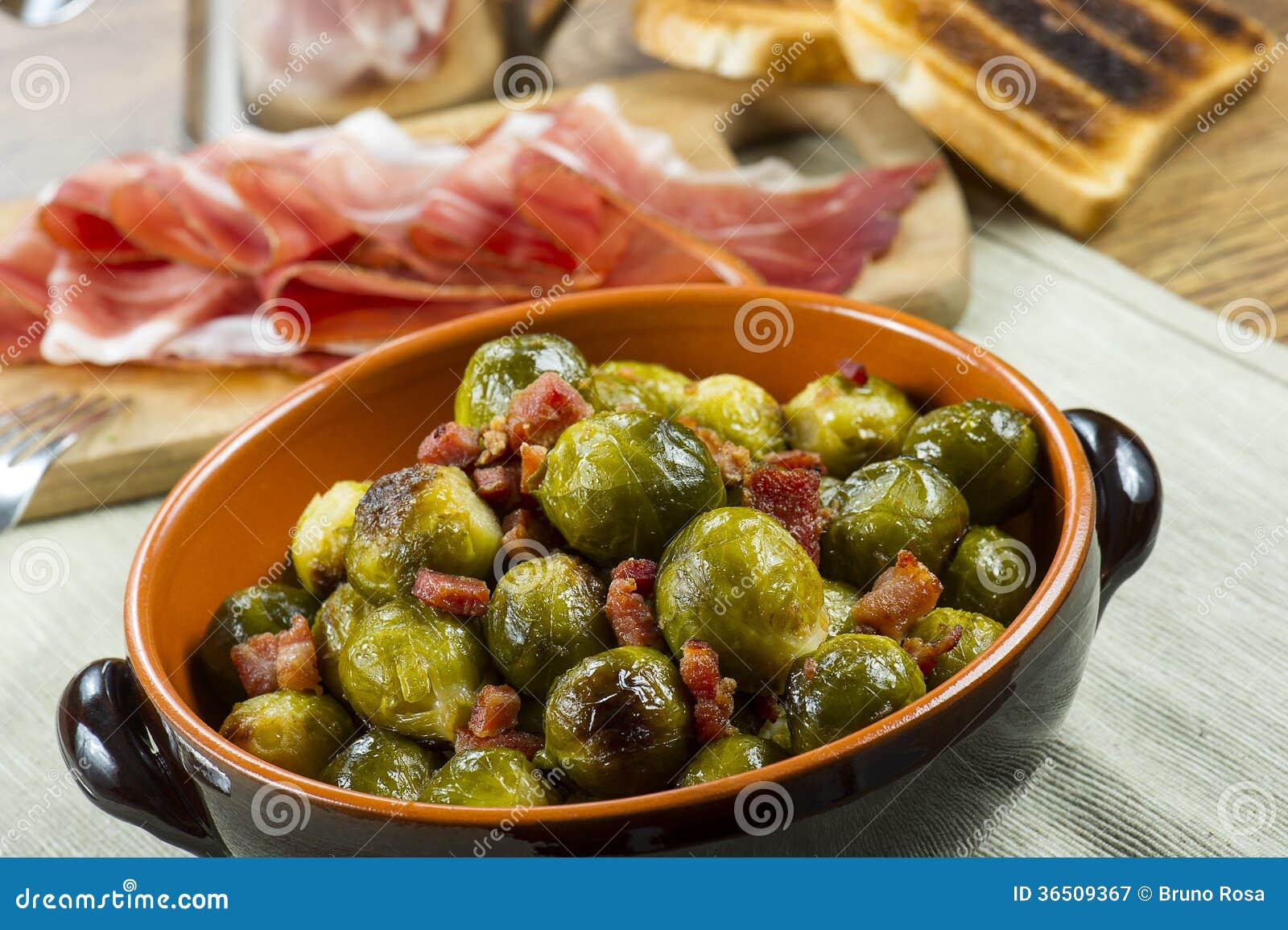 Fried Brussel Sprouts with Ham Stock Image Image of nutrition, fresh 36509367