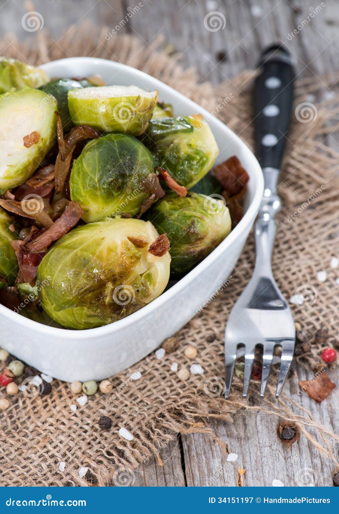 Fried Brussel Sprouts with Ham Stock Image Image of diet, fresh 34151197