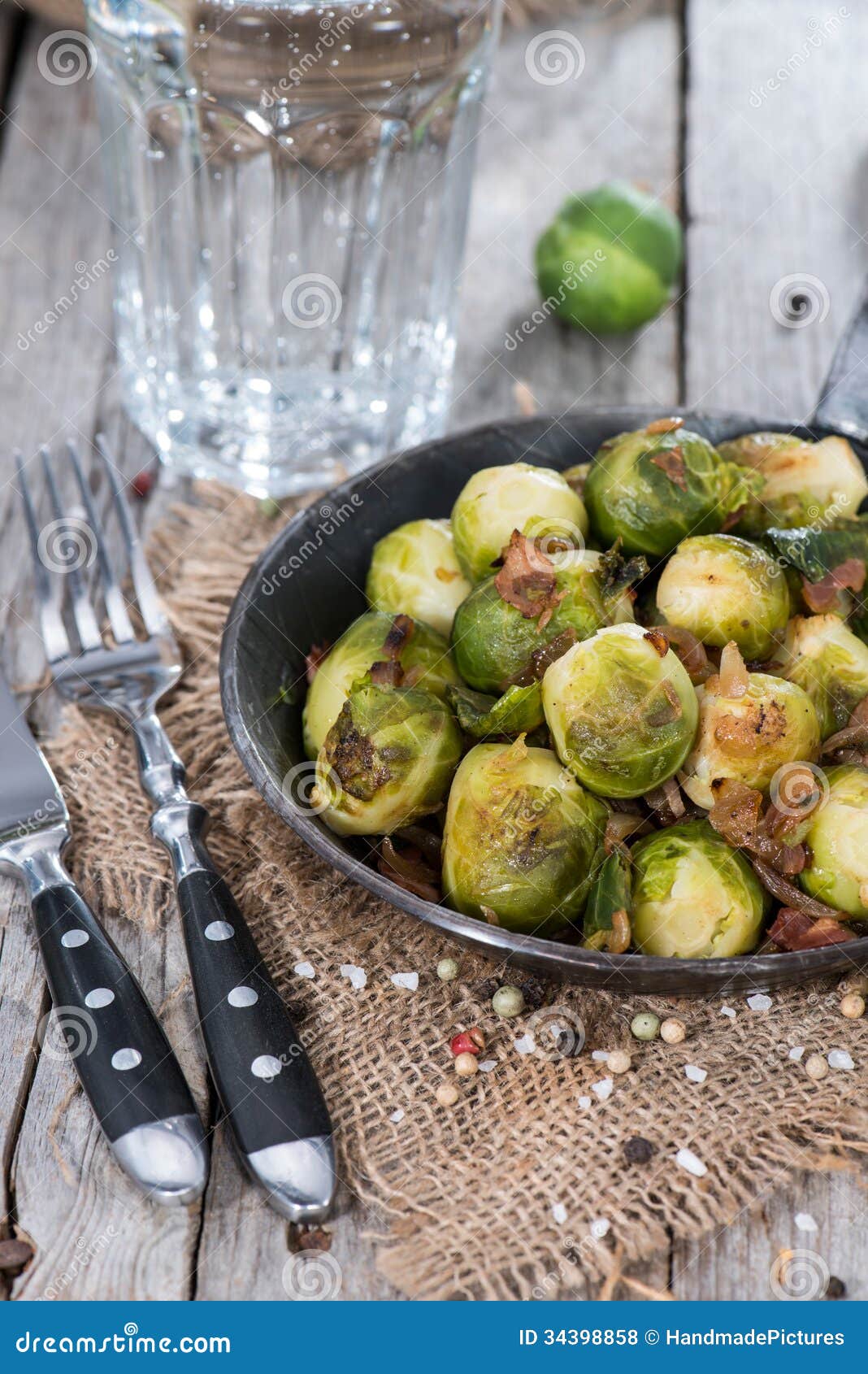 Fried Brussel Sprouts with Ham Stock Photo Image of frying, green
