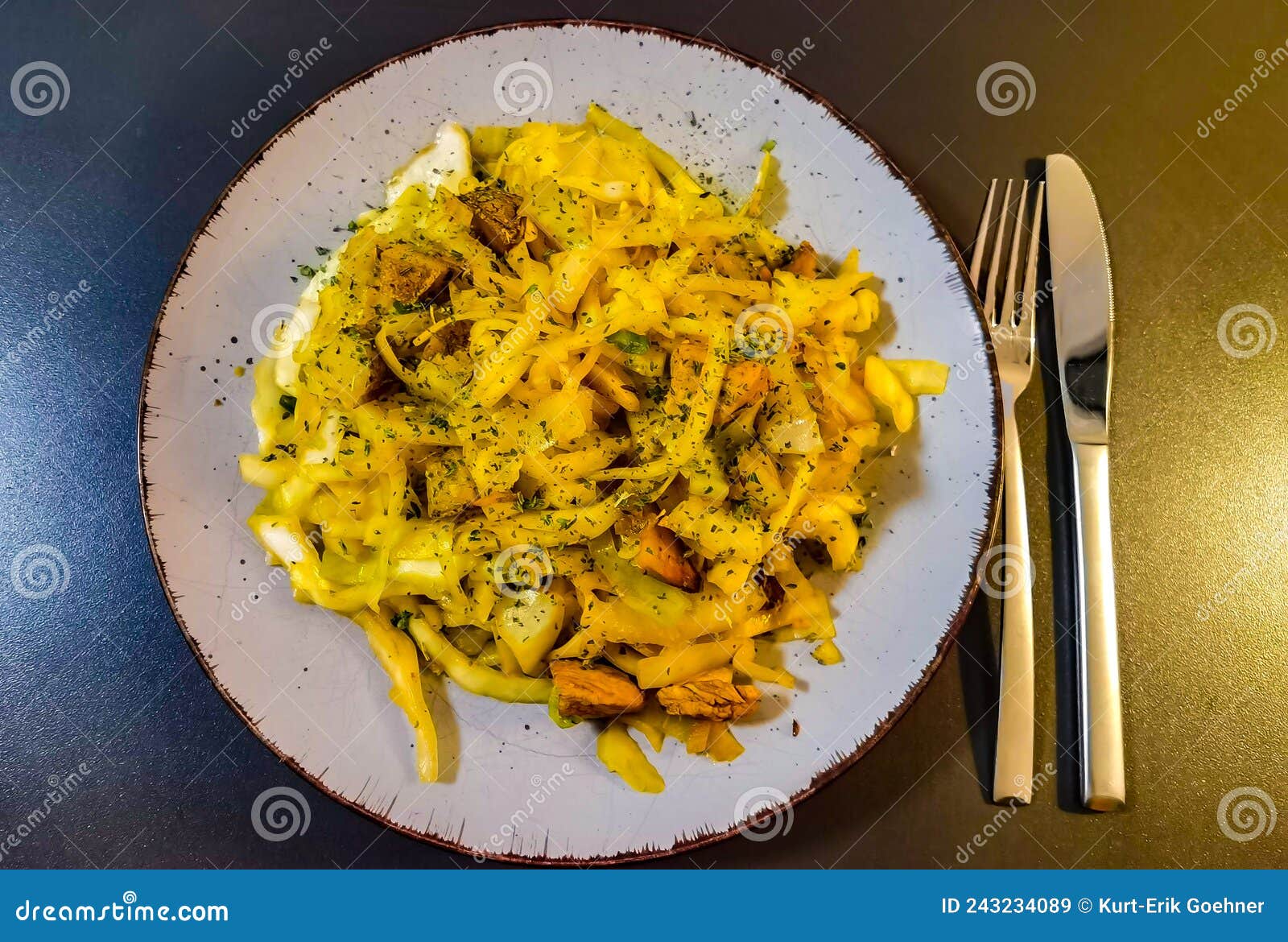 Fried cabbage with chicken stock image. Image of vegetable 243234089