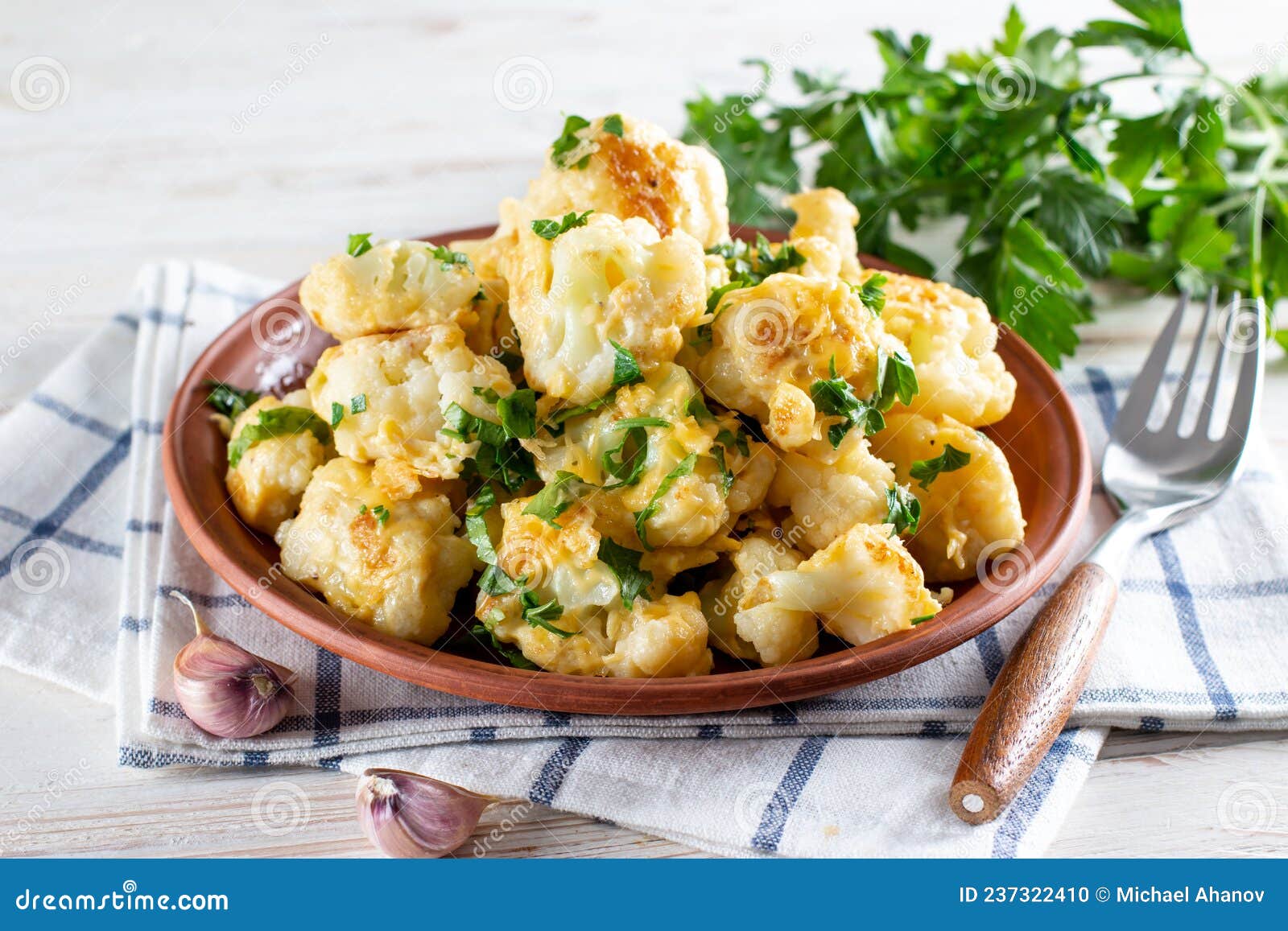 Fried Cauliflower with Egg and Cheese with Herbs Stock Photo Image of
